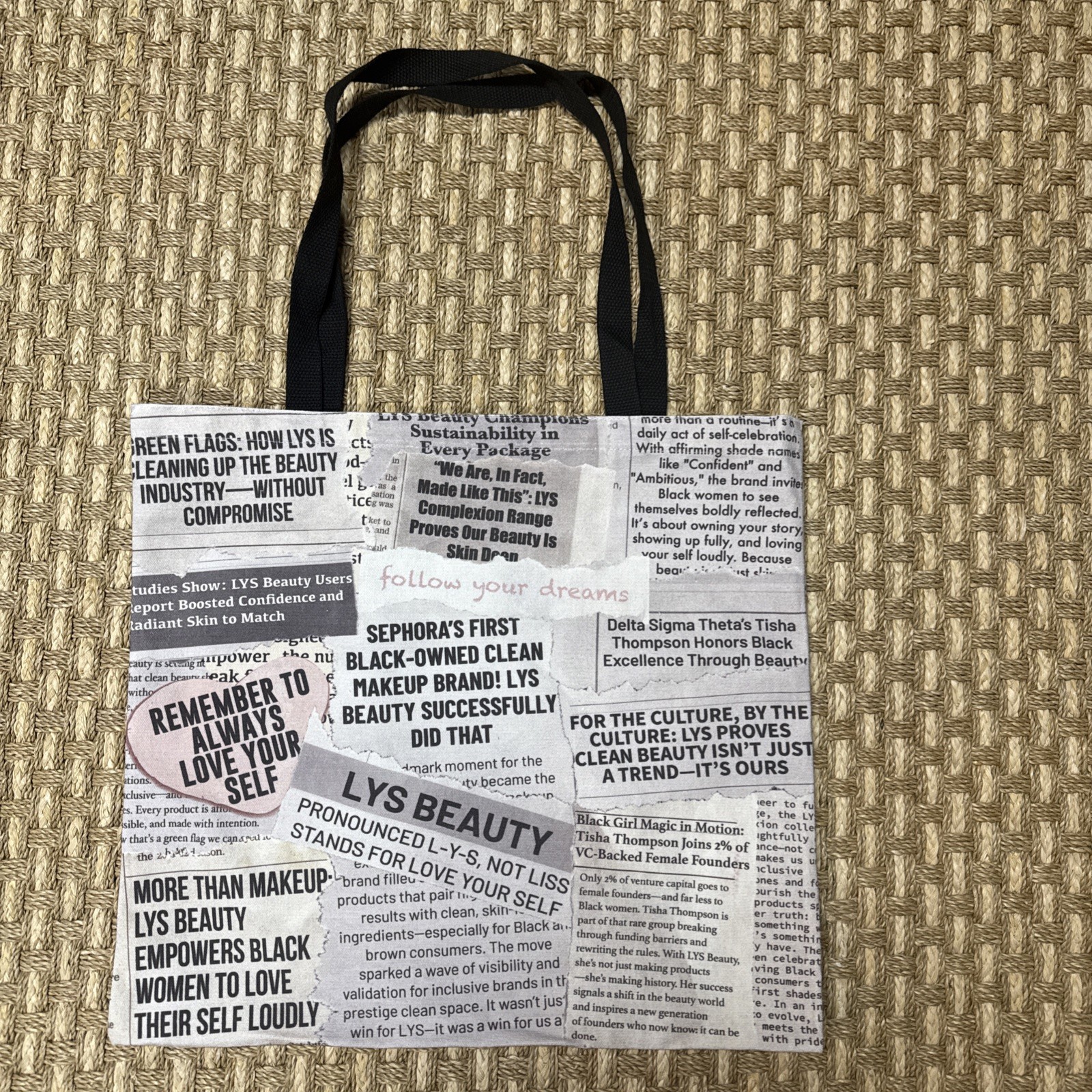 Sephora’s First LYS Canvas Tote Shopping Shoulder Bag Cotton Newspaper Print