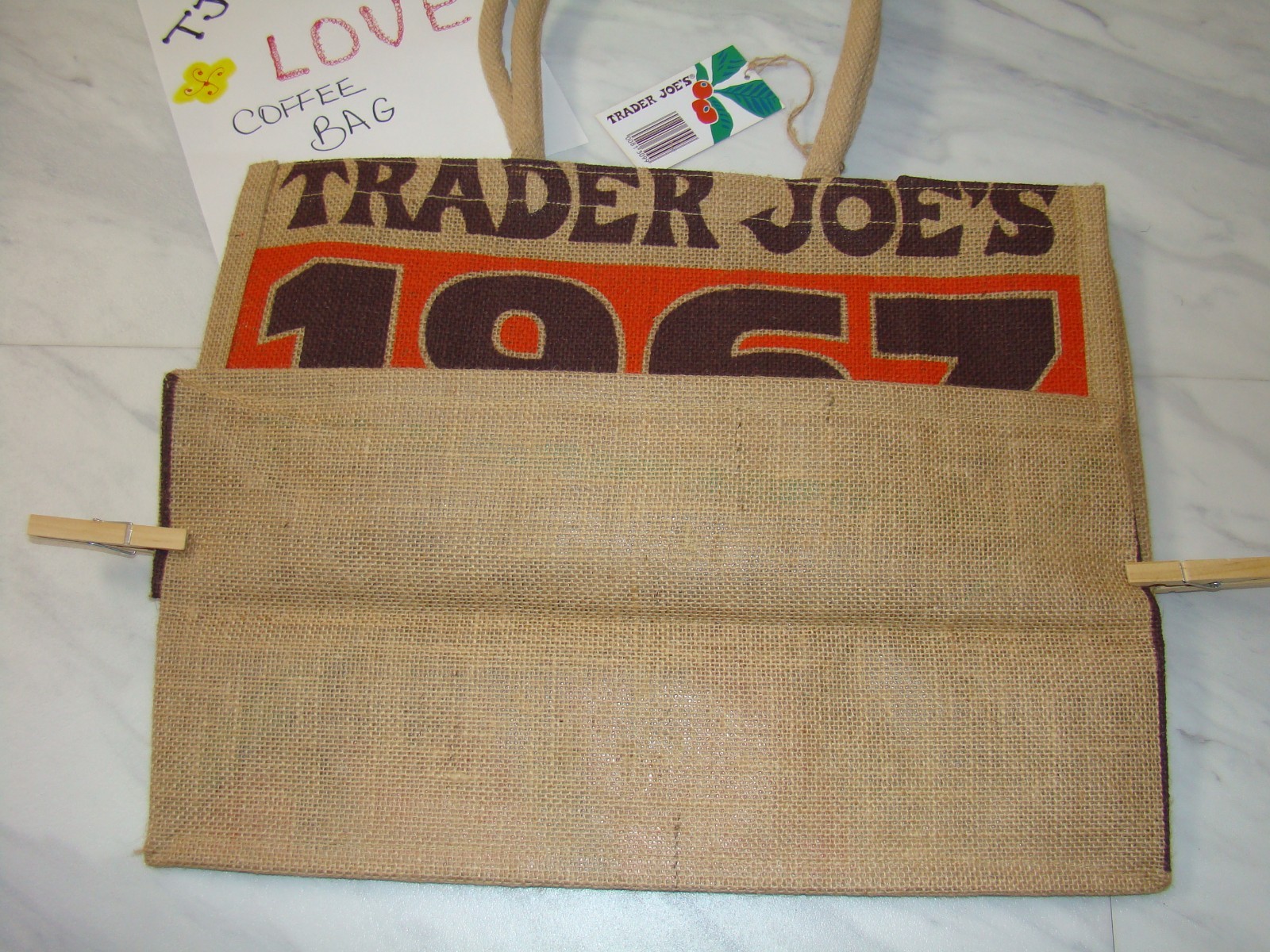 New Trader Joe’s Pasadena Coffee Beans Reusable Shopping Grocery Jute Burlap Bag