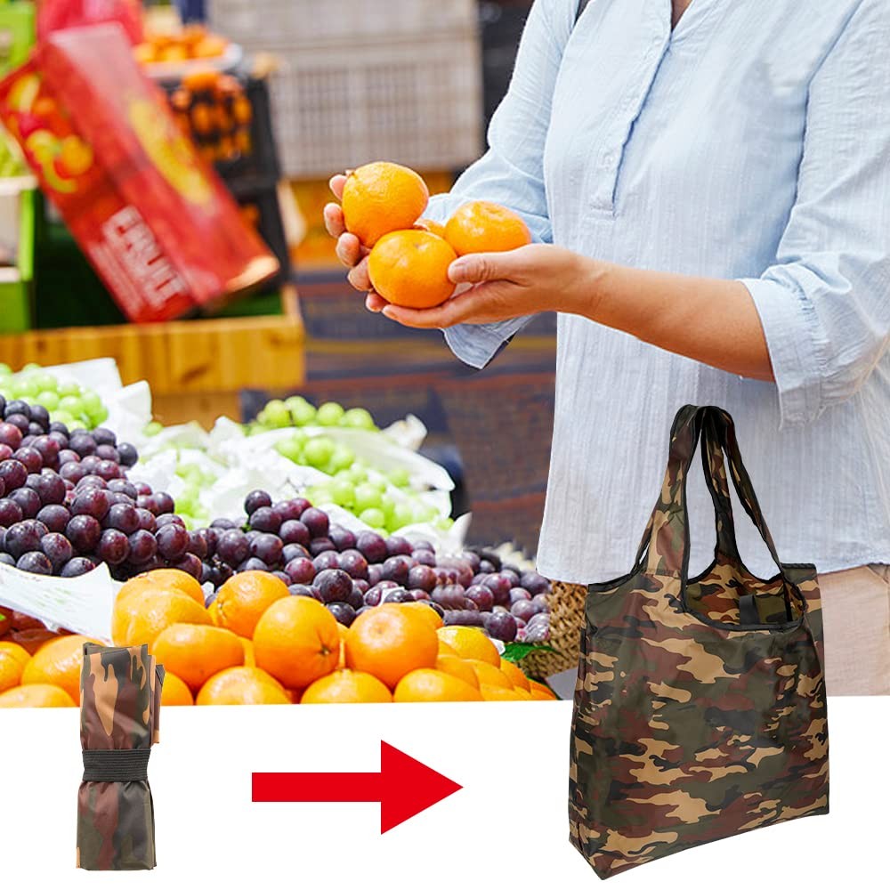 Camo Heavy Duty 50 Lbs Foldable Reusable Grocery Shopping Bags 10 Pack