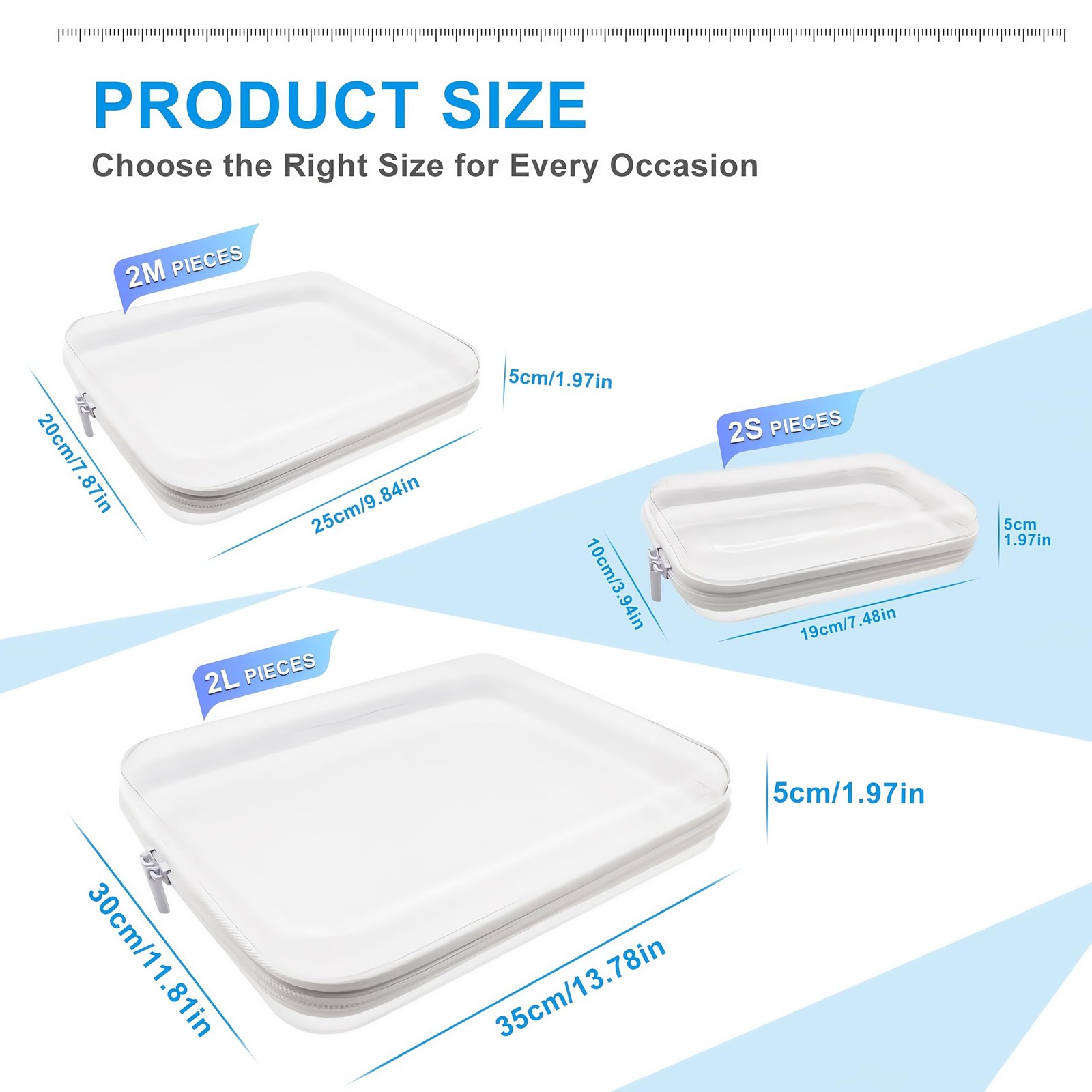 6 Pack Clear Hard Shell Zipper 35*30*5cm/25*20*5cm/19*10*5cm, transparent