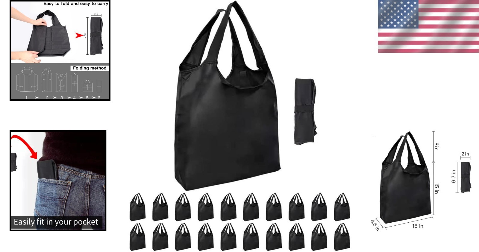 Washable and Foldable Shopping Bags – 20 Durable Totes, Perfect for Everyday Use