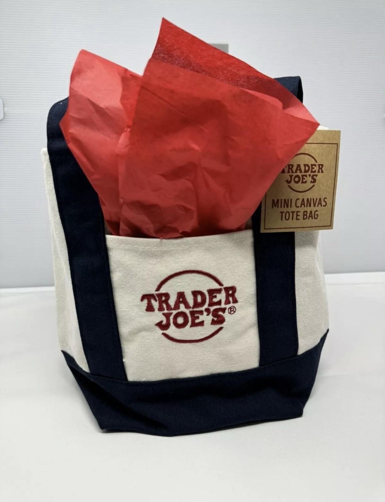 TRADER JOE’S NAVY BLUE MINI CANVAS TOTE BAG NWT FREE GIFT 🎁 FAST SHIPPING