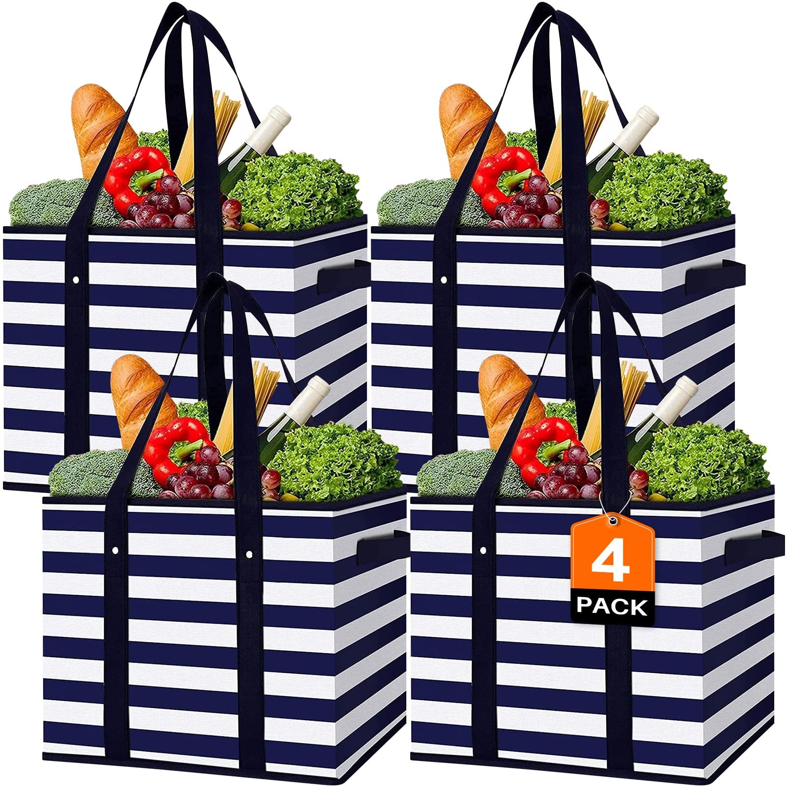 4 Pack Reusable Grocery Bags Large Water Resistant Grocery Collapsible Heavy …