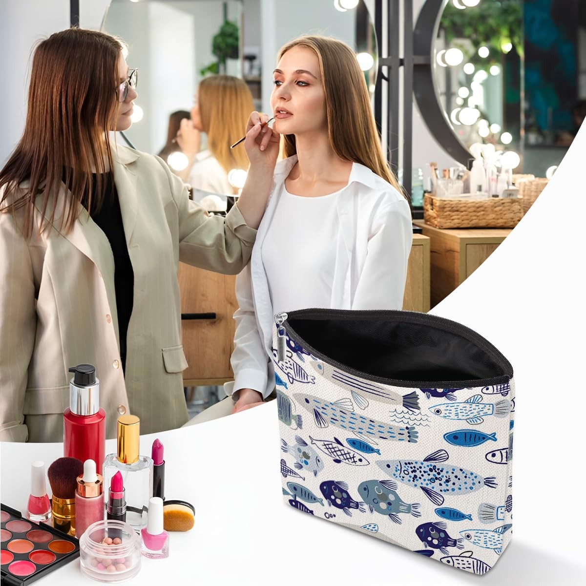 Watercolor Fish Makeup Bag, Sea Animals Cosmetic Bag Travel Multicolor 0124