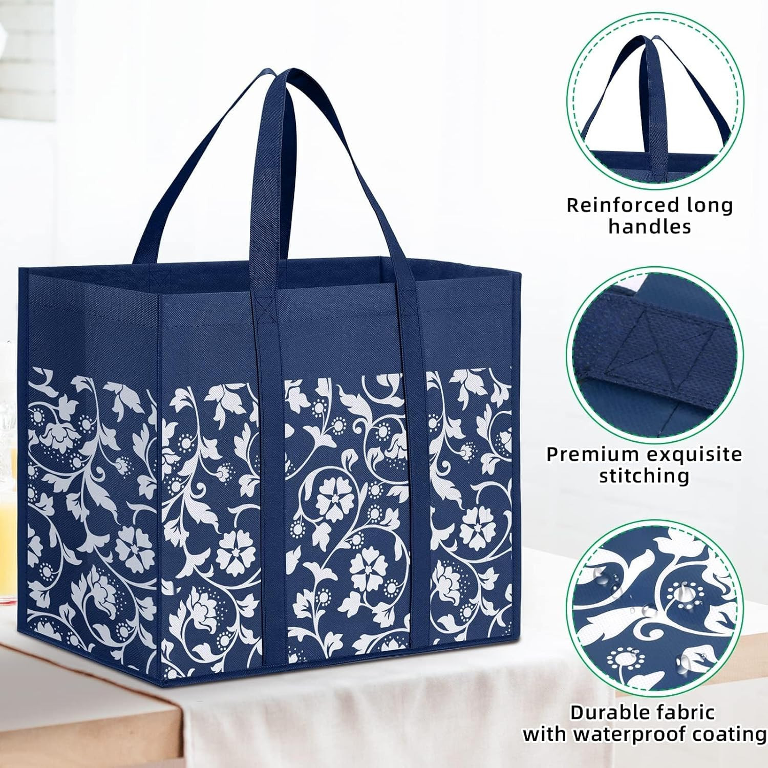 WOWBOX Reusable Grocery Bags Foldable Tote Bags Bulk with Reinforced Handles Sho