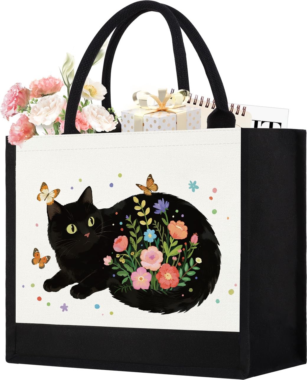 Canvas Tote Bag for Women, Cute Cat Gifts for Black Cat Lovers, Animal Lover …