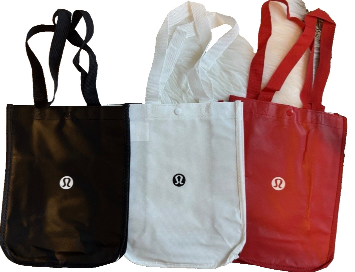 Lululemon Reusable Shopping Gift Bag Lunch Bag 3 Totes Red White Black 9x11x4