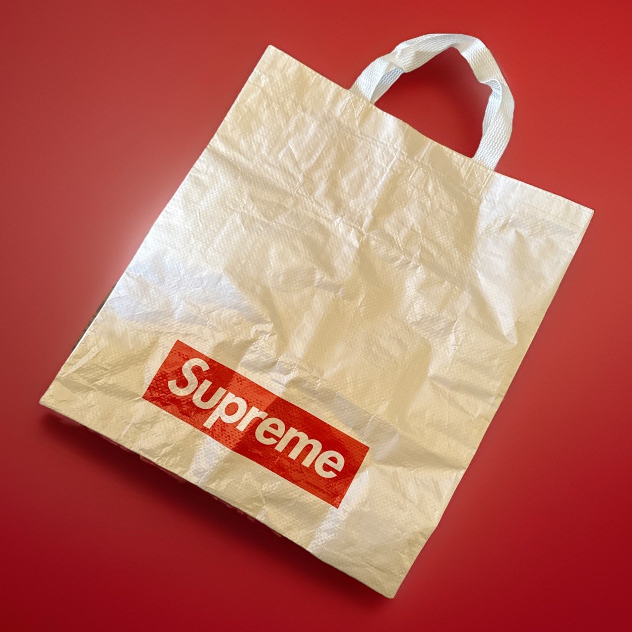 Original Supreme Box Red Logo Reusable Shopping Tote Bag Woven Plastic 18×20 New