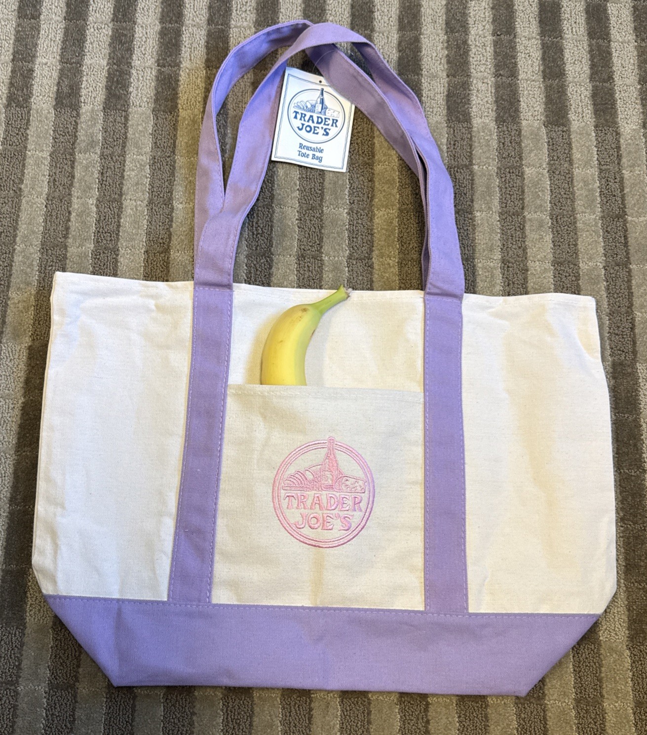 Trader Joe’s Lavender Light Purple Large Cotton Canvas Tote Bag Spring 2026 NWT