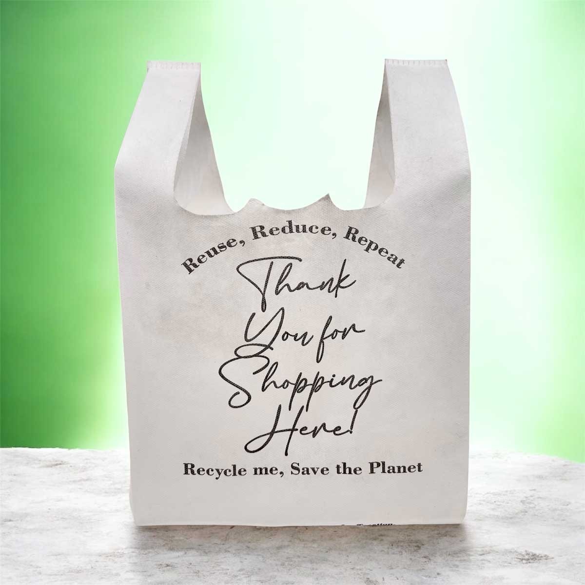 450 pcs Non-Woven Large Bulk T-Shirt Thank You White Grocery Bag 12x7x22