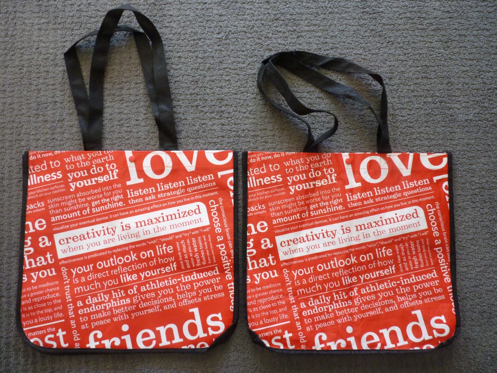 Lululemon Reusable Shopping Tote Bags (4) Large Totes Text Collage Design (F)