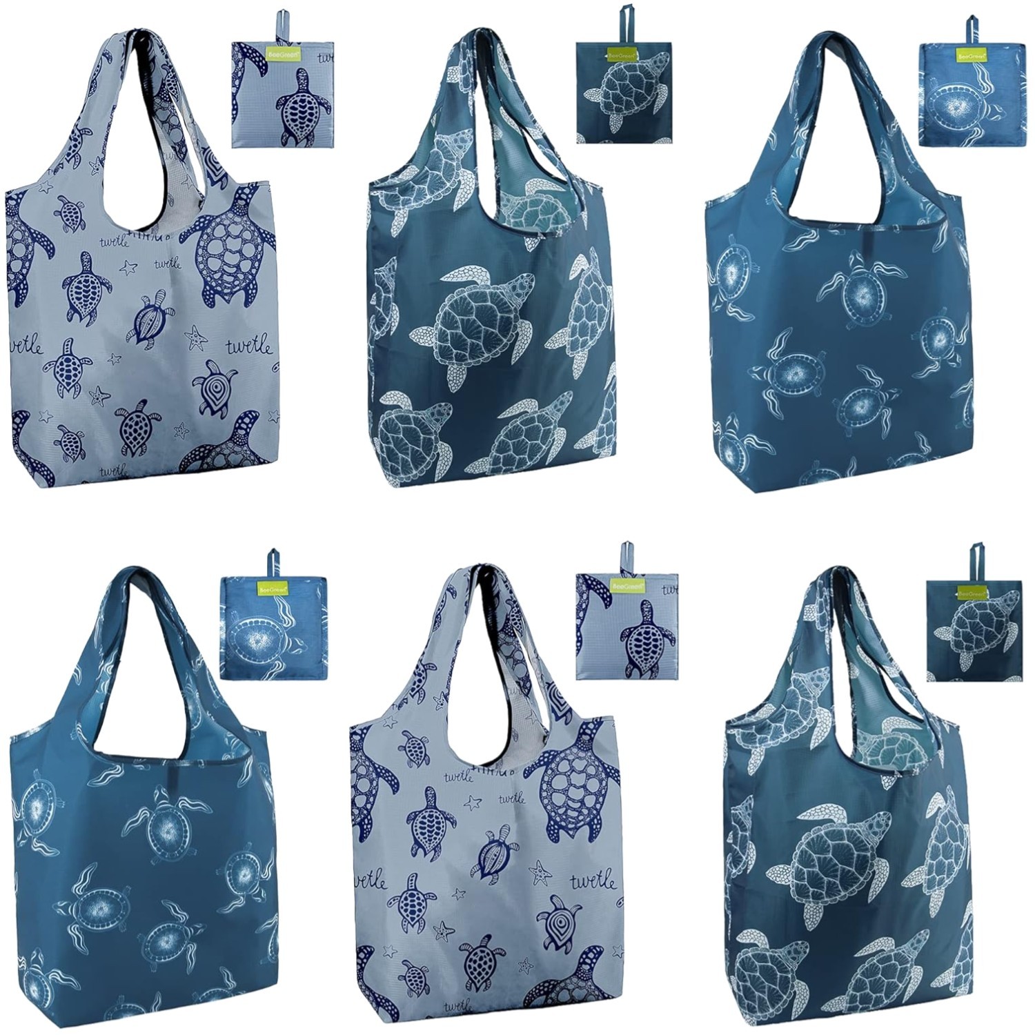 Large Washable Shopping Bags for Women – 6 Pack Sea Turtles