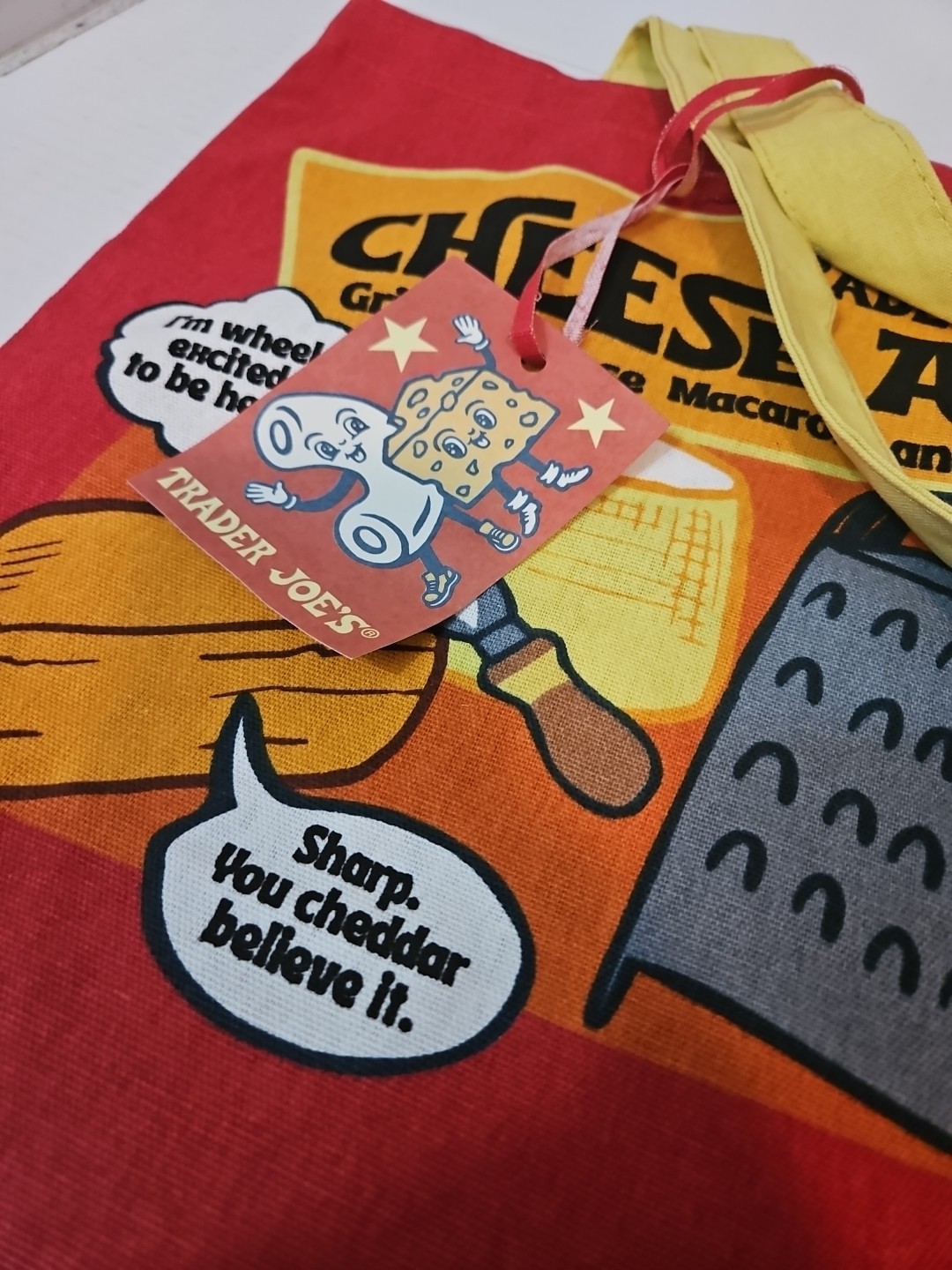 Trader Joe’s Cheese Adventures Cheese Themed 100% Cotton Reusable Tote Bag NWT