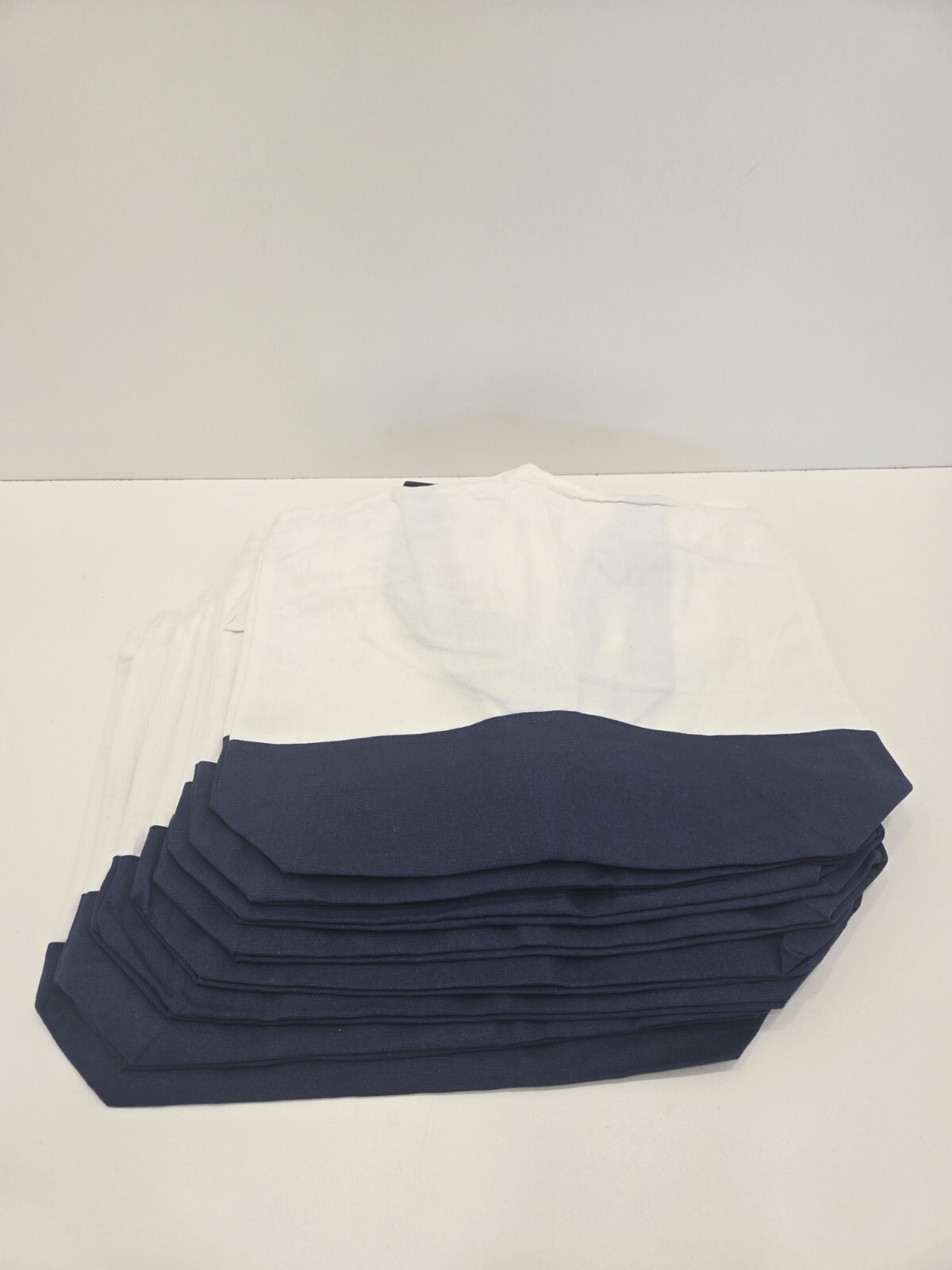 8 Pack |Not Made In China| Reusable Grocery Bag, Canvas Tote, White W/Navy Trim