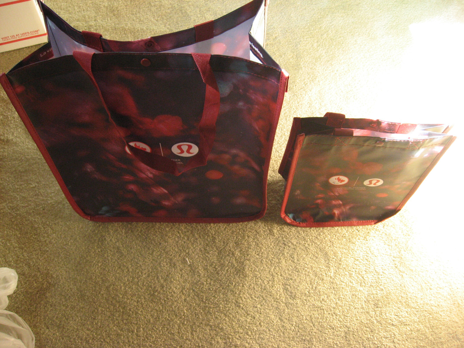 Lululemon Team Canada Olympics Red Small Large Reusable Shopping Bag Lot Of 2