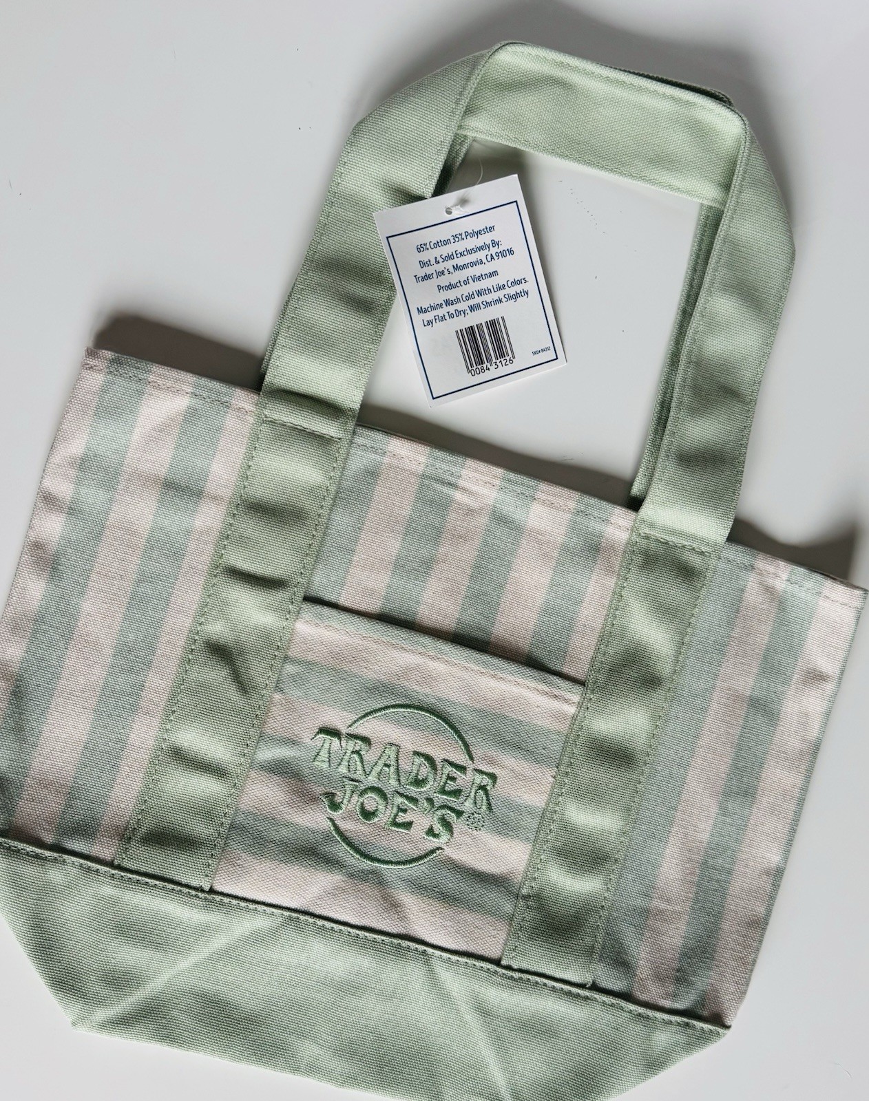 Trader Joe’s Mini Summer 2026 Striped Canvas Tote Bag, Light Green – New