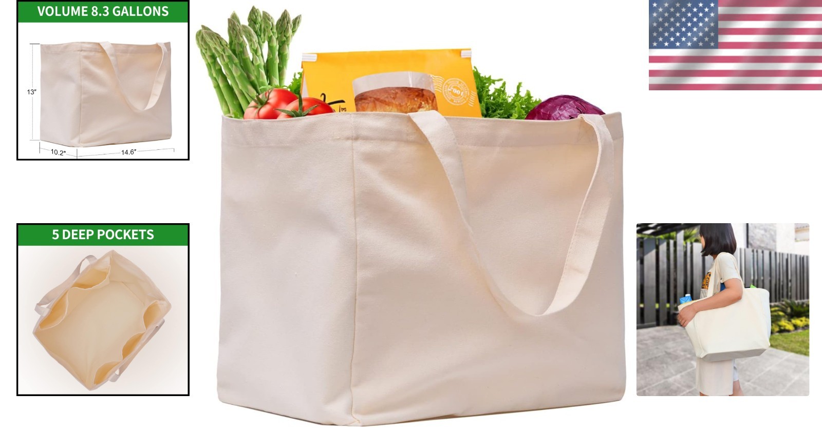 Durable 8.3 Gal Foldable Canvas Tote – Washable, Eco-Friendly, Holds 60 lbs