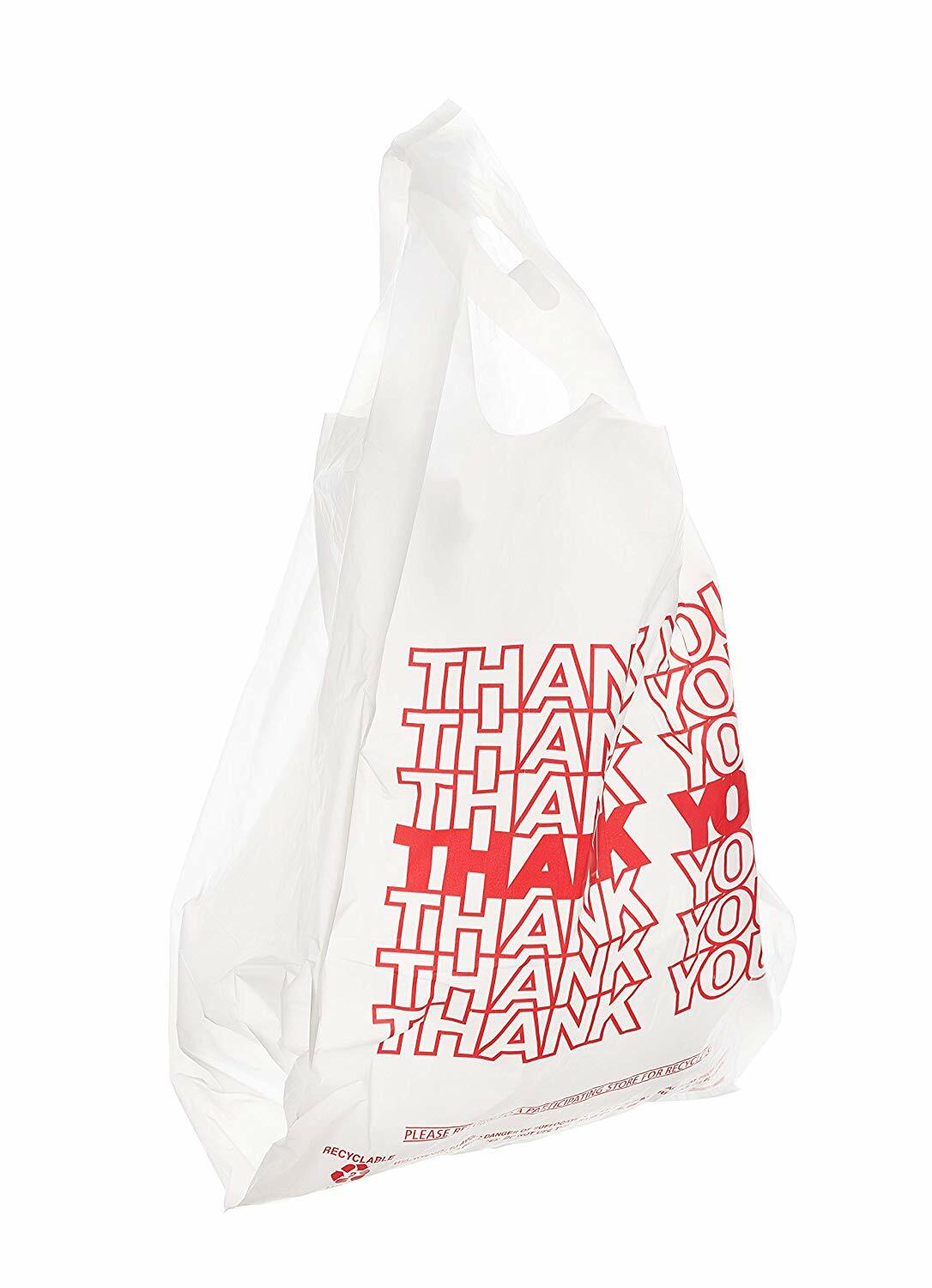 5000 Pack- 1/8 White Thank You Plastic Shopping Bags – T-Shirt Style – 17x10x6