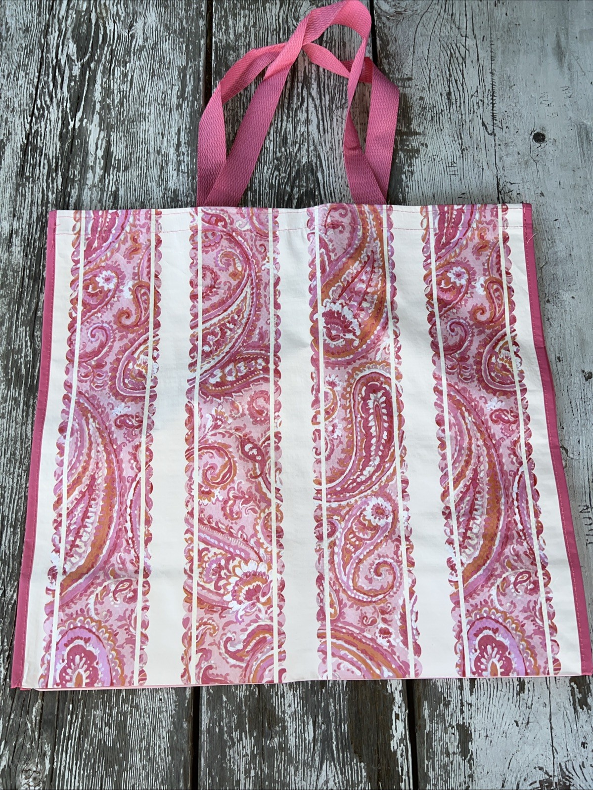 TJ Maxx Eco-Friendly Shopping Bag PINK 🌸PAISLEY Striped Print Reusable Tote