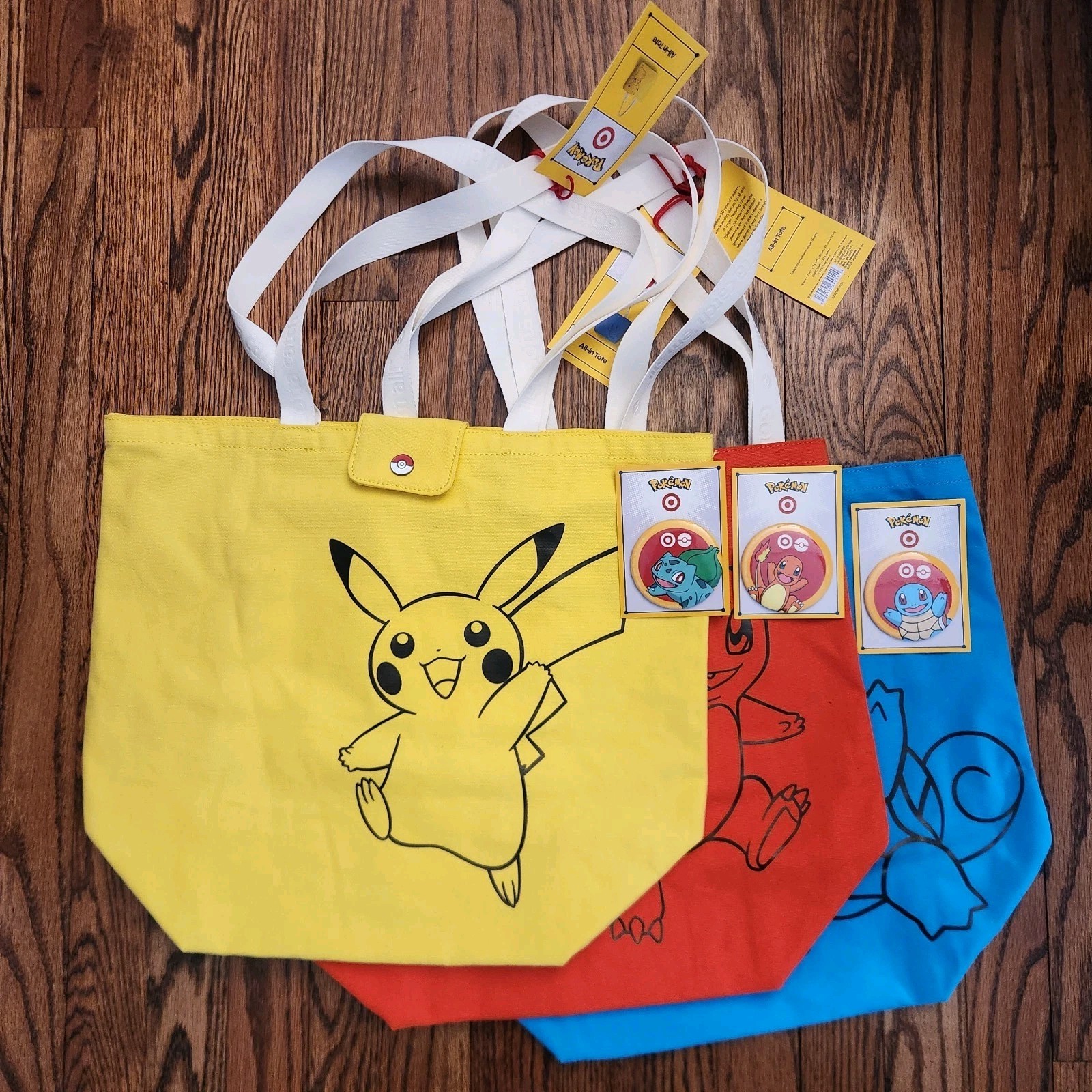 Set Of 3 Pokémon Target Exclusive Tote Bag & Set Of 3 PINS NEW Limited