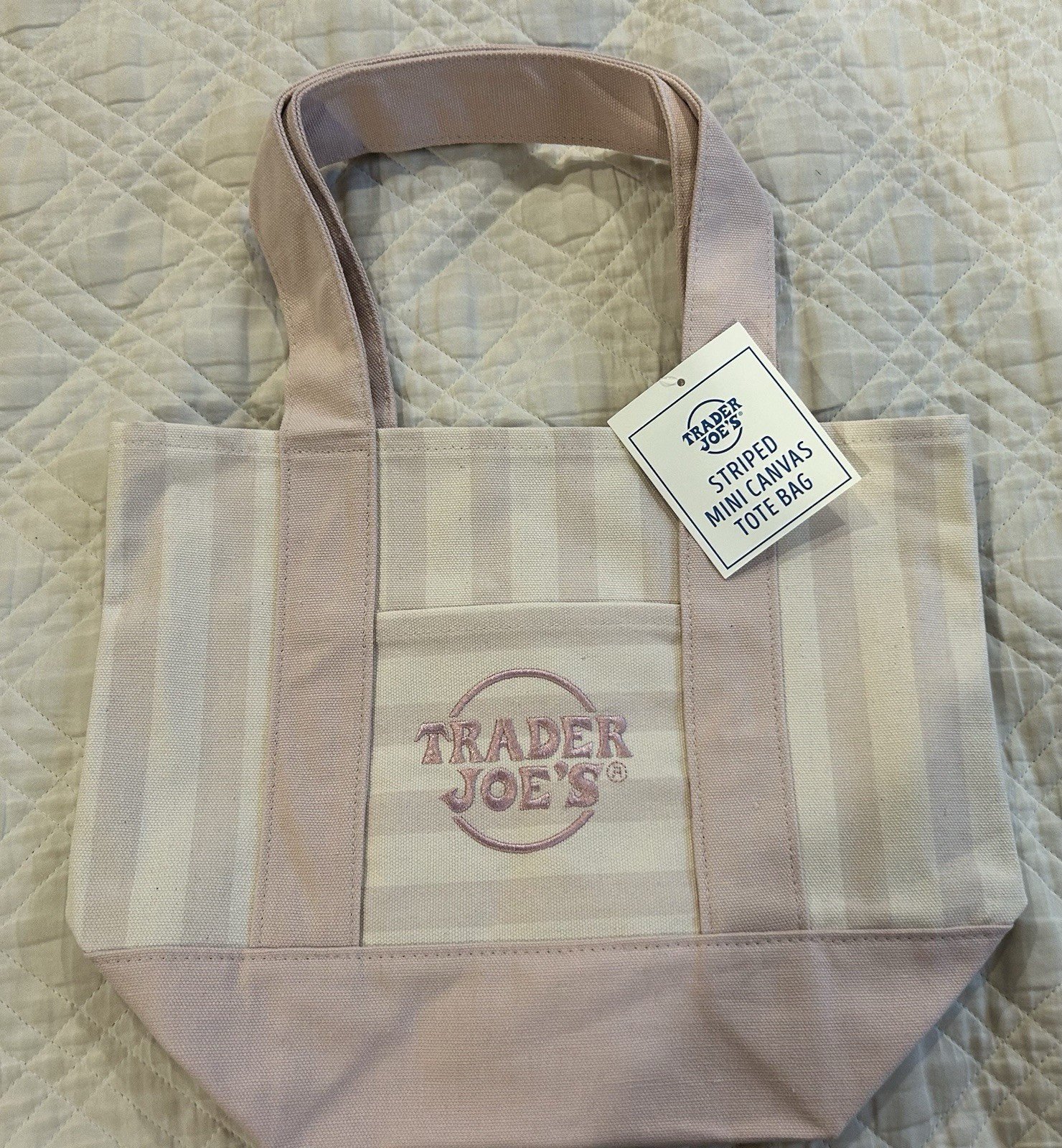Trader Joe’s Mini Canvas Tote Bag Striped Multicolor 13x6x10 in