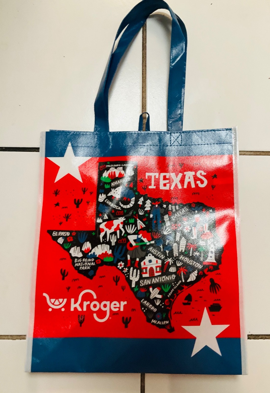 NWOT Kroger Texas Map & Flag Reusable Red Shopping Travel Tote Bag 15 x 13 x 7”