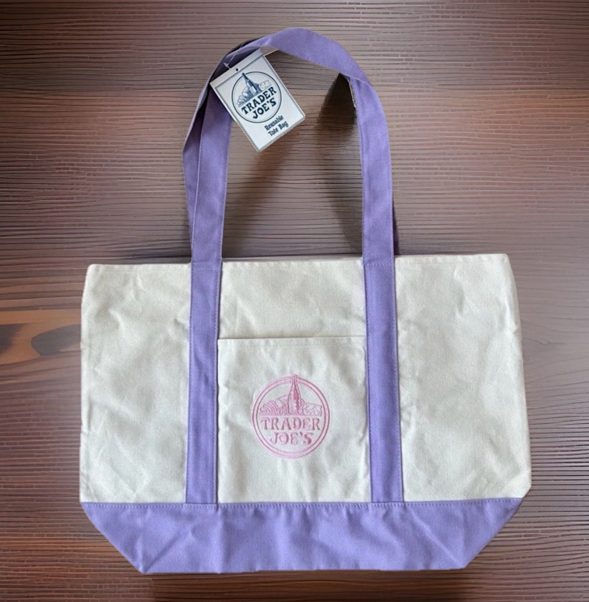 Trader Joe’s Purple Tote Bag Lavender Canvas Reusable Limited NEW Viral