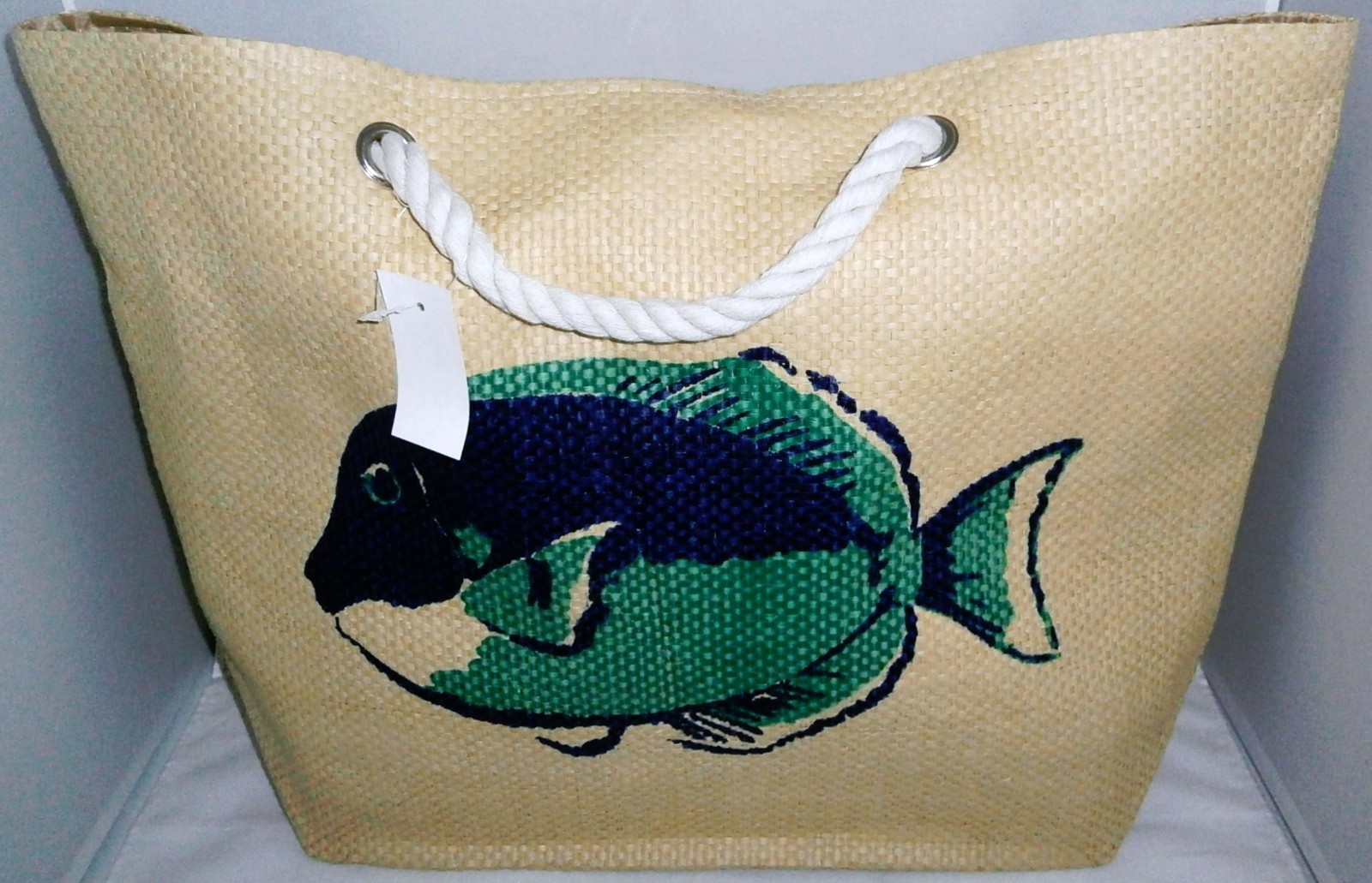 COASTAL Tote Bag 18 1/2″ x 13 1/2″ LARGE TROPICAL FISH Rope Handles