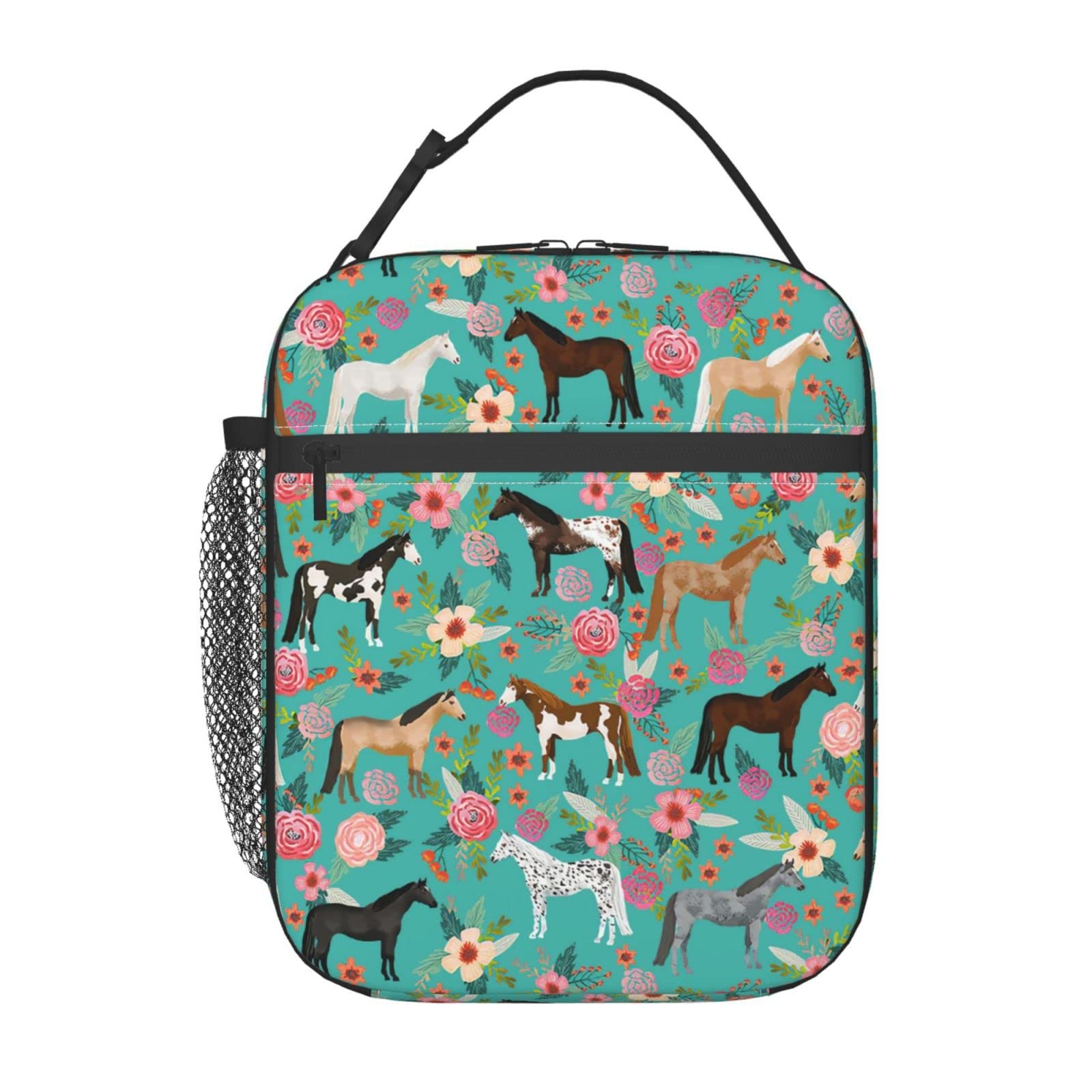Flower Horse Lunch Box Insulated Cute Bag One Size,