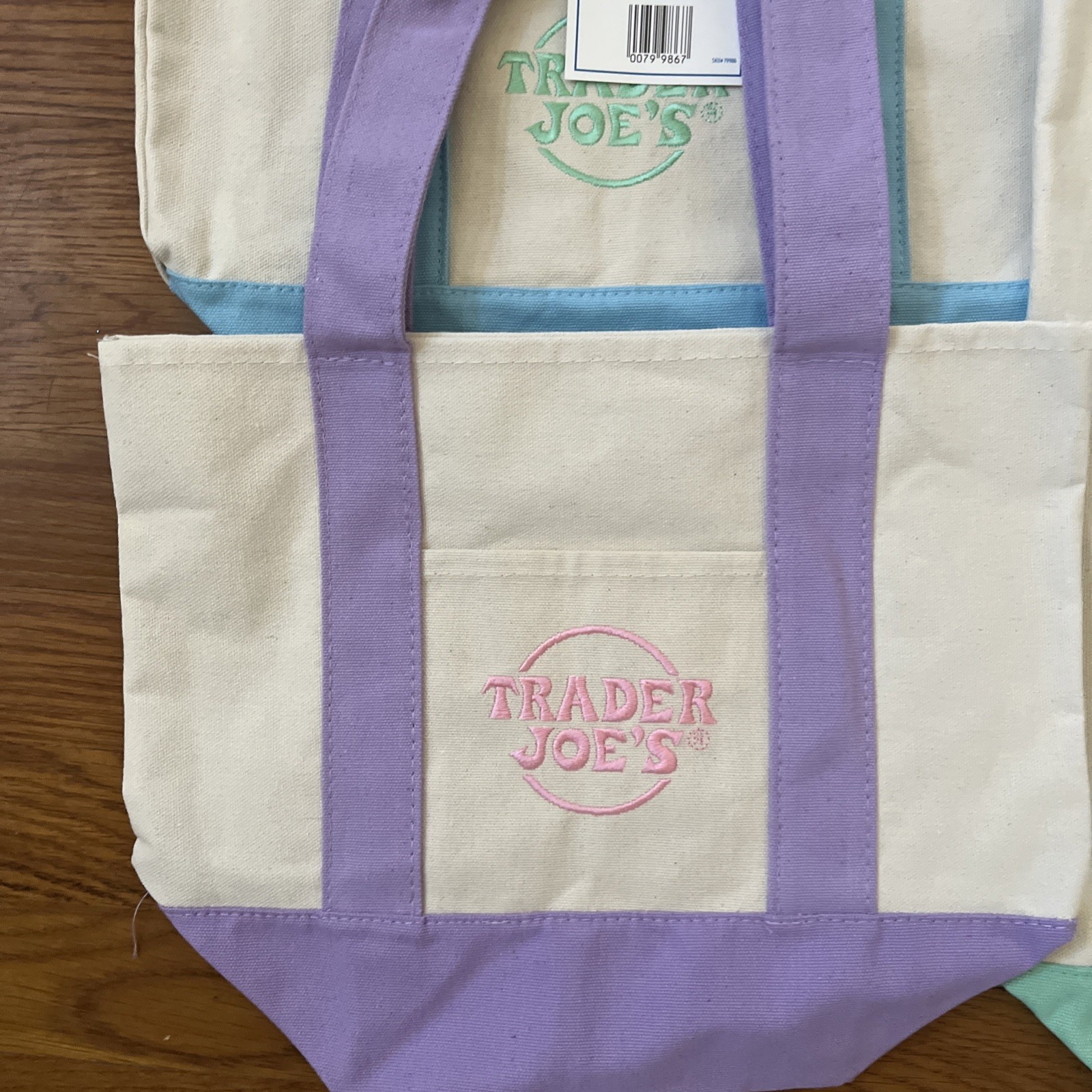 Brand New Trader Joes Pastel Mini Canvas Tote Bags Set Of 4