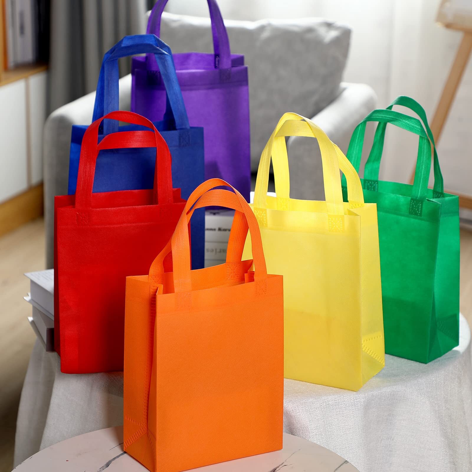 Roowest 48 Pcs Rainbow Color Reusable Gift Bags with Handles Multi Color Bulk…