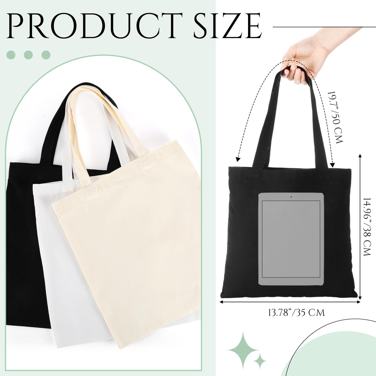 24 Pack Canvas Tote Bags Bulk 14” x 15” Sublimation Blank Cotton Cloth Bags…