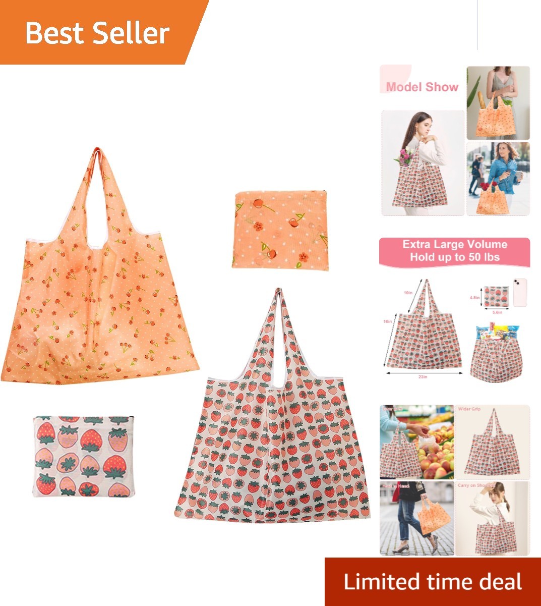 Stylish Extra Large 50 lbs Foldable Reusable Grocery Bags – Eco-Friendly Duo