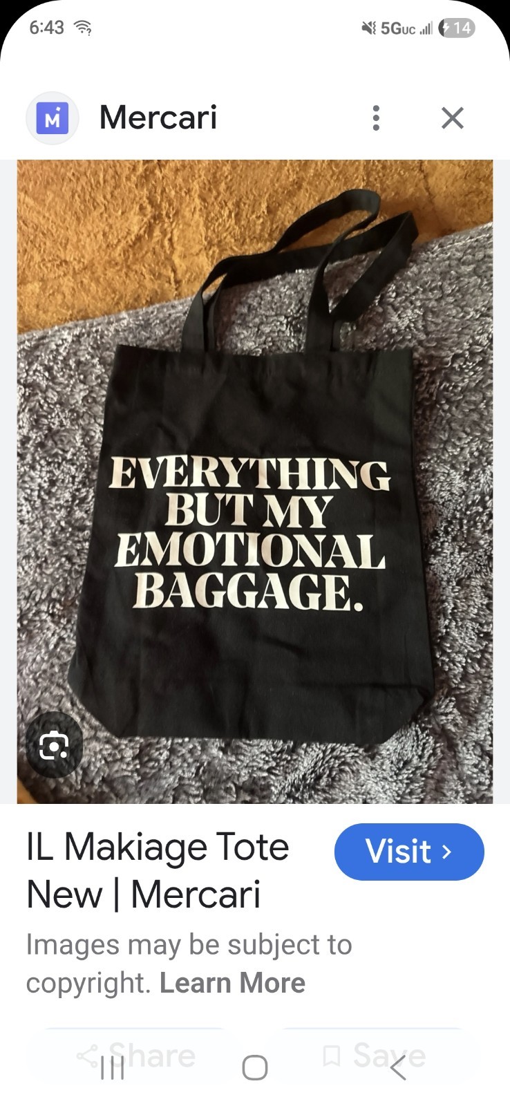 IL Makiage Black Canvas Foldable Tote Bag Medium Modern Text Pattern