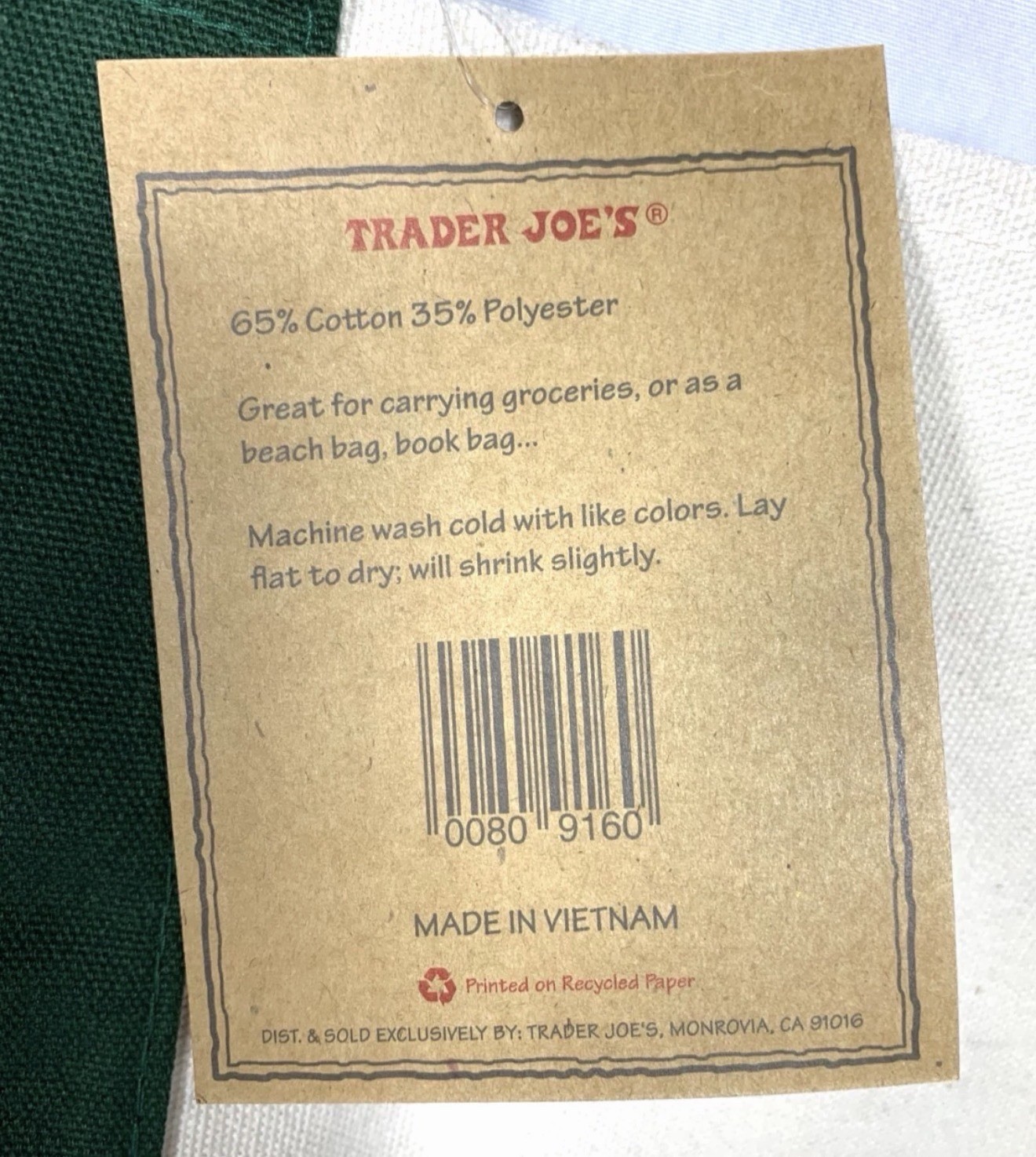 Trader Joe’s Canvas Tote Grocery Bag Green Holiday Christmas 2025 *IN HAND*