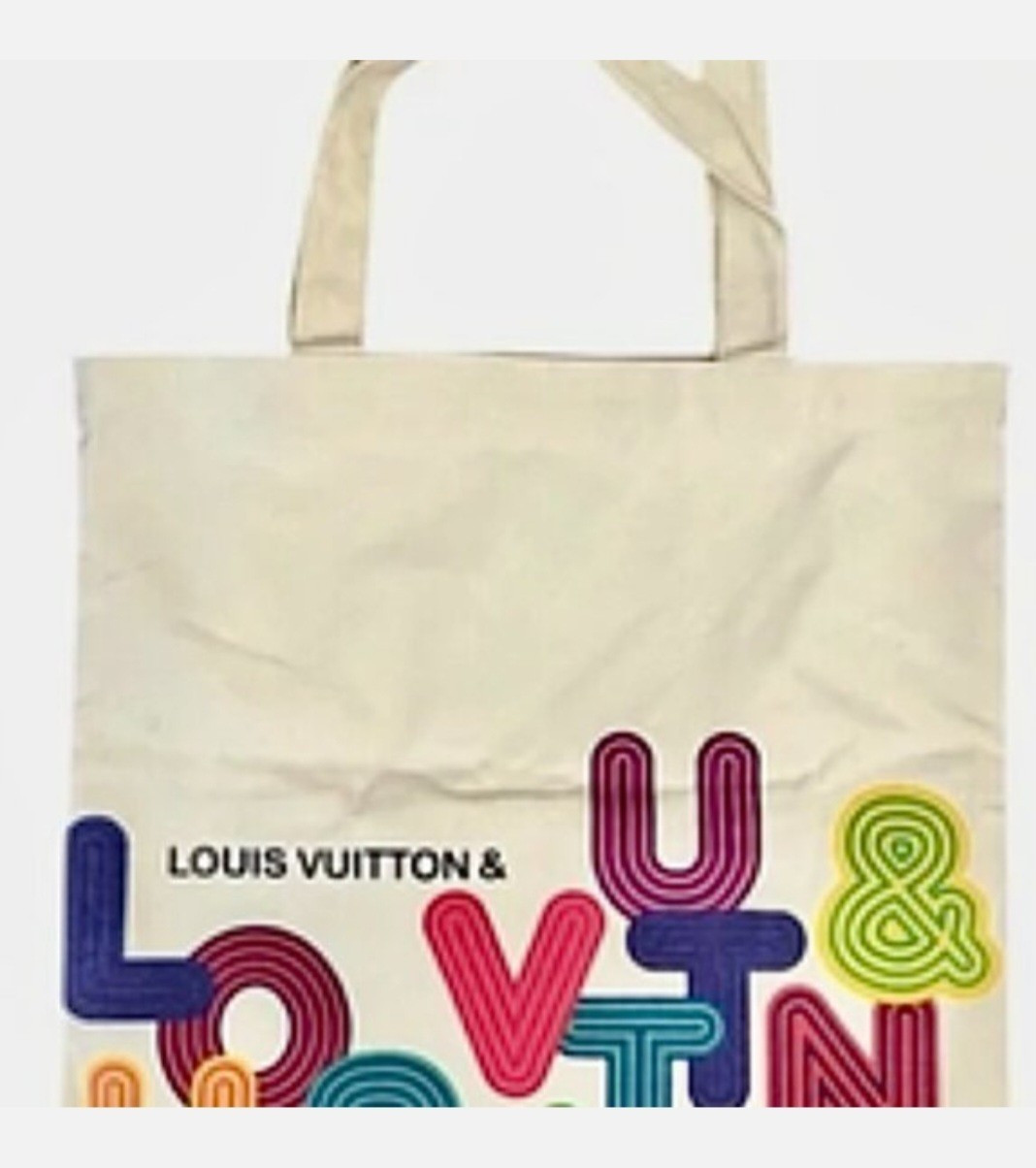 Louis Vuitton Reusable Canvas Tote Shopping Bag Cream Multicolor 16x16x11″ OS