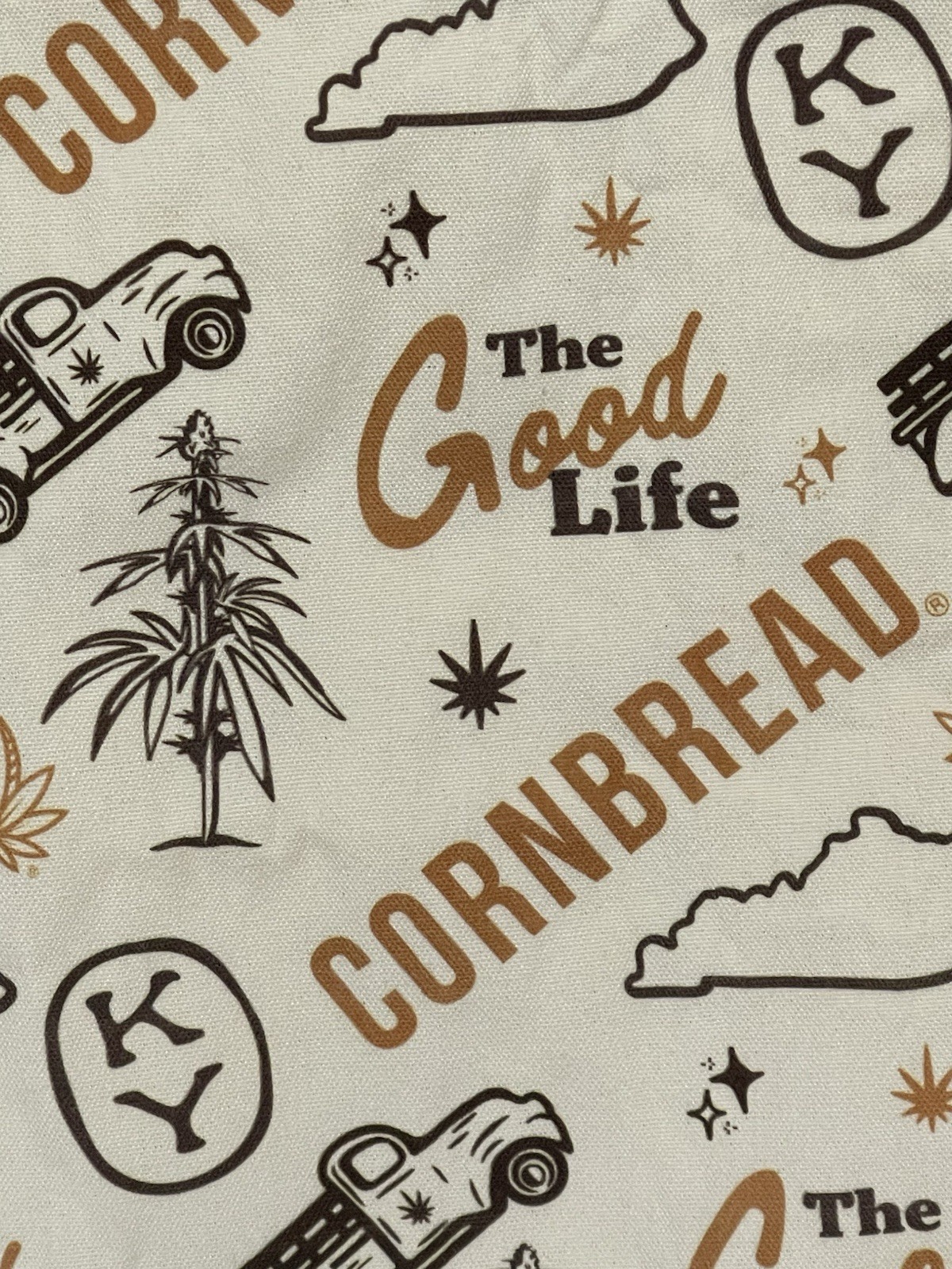 Cornbread The Good Life KY Reusable Canvas Tote Bag Beige Brown Black All-Over