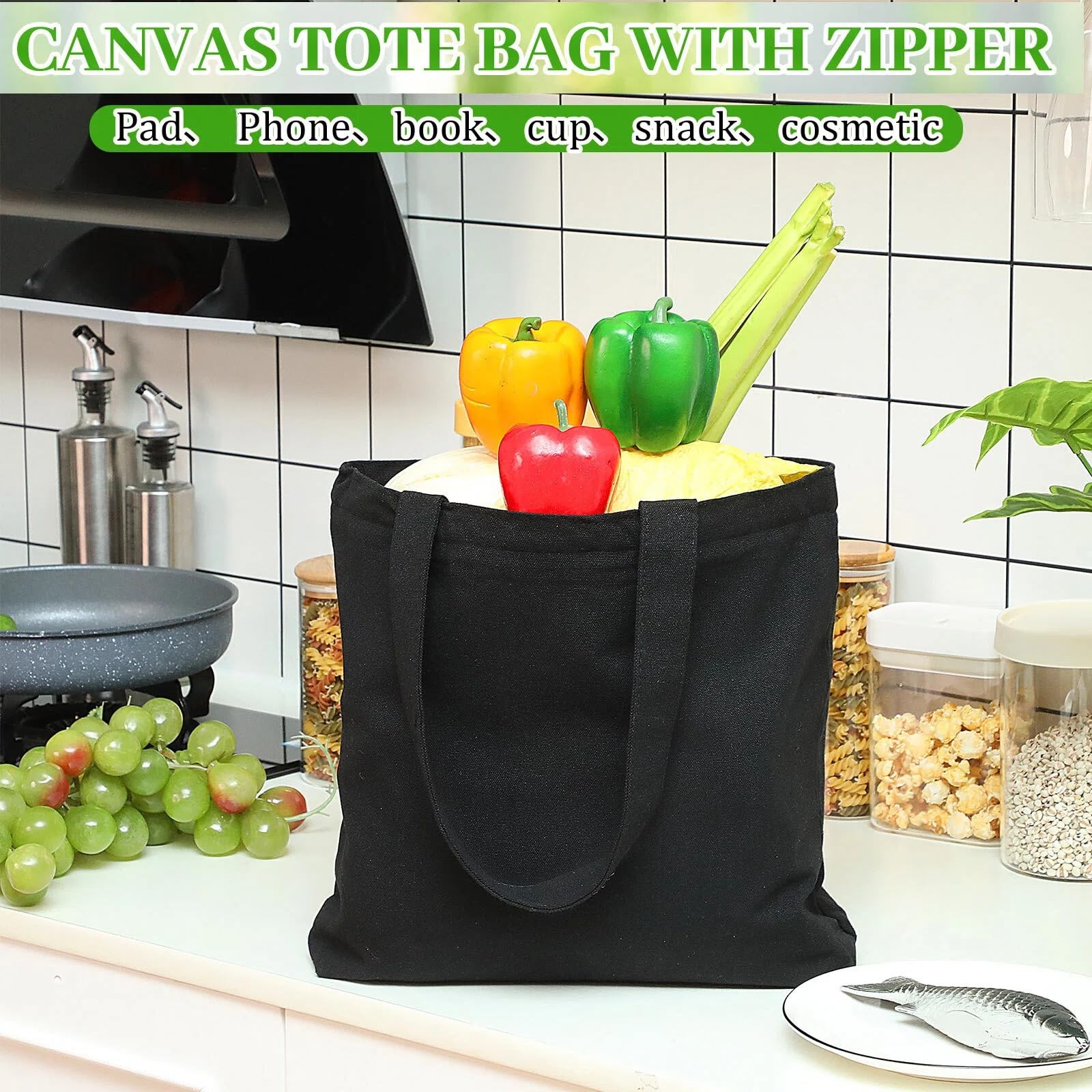 20 Pcs Canvas Tote Bags Bulk 16.5×13.4” Blank Cotton Canvas Bag with Zipper …