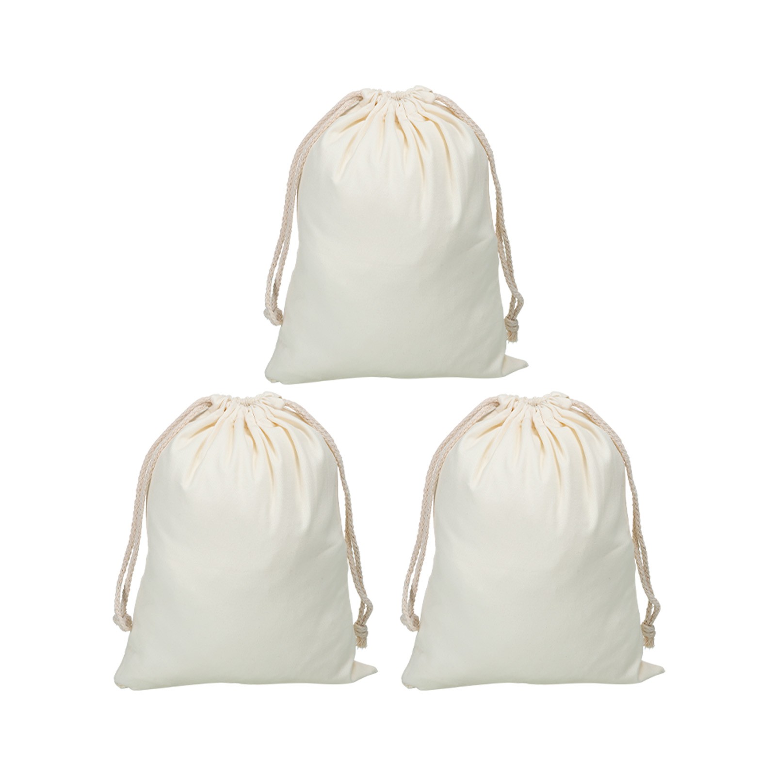 3pcs Polyester Cotton Reusable Drawstring Bags, 12×15″ Dust Bags, Cream