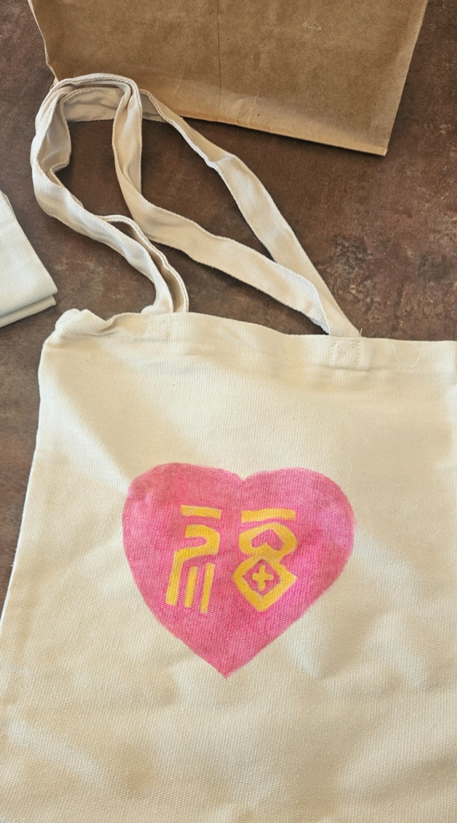 Handed-Painted Chinese Tote Bag GIft Set W Artisan Wood Chopsticks