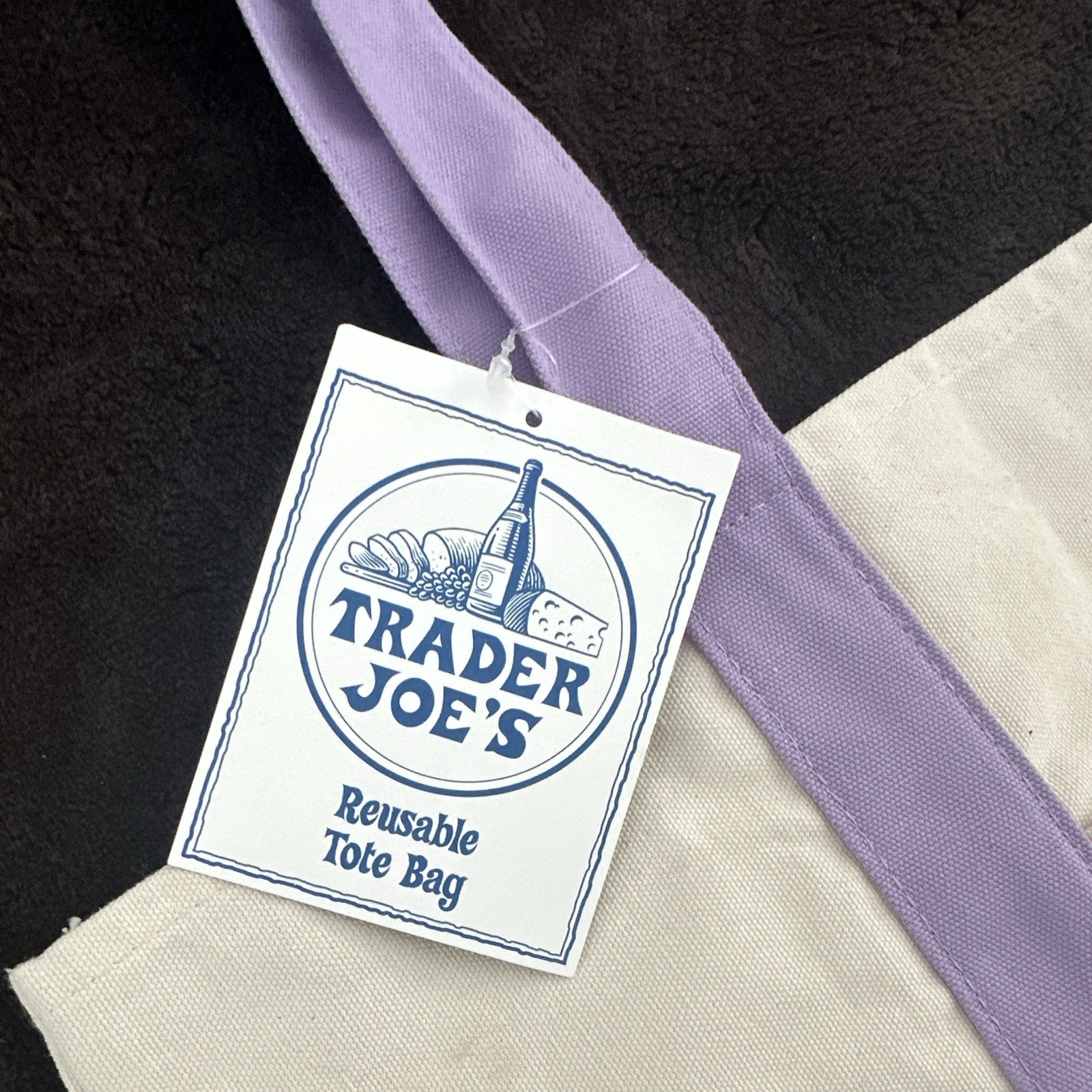Trader Joe’s Large Canvas Tote Bag Purple/Beige 20in x 12in x 15cm