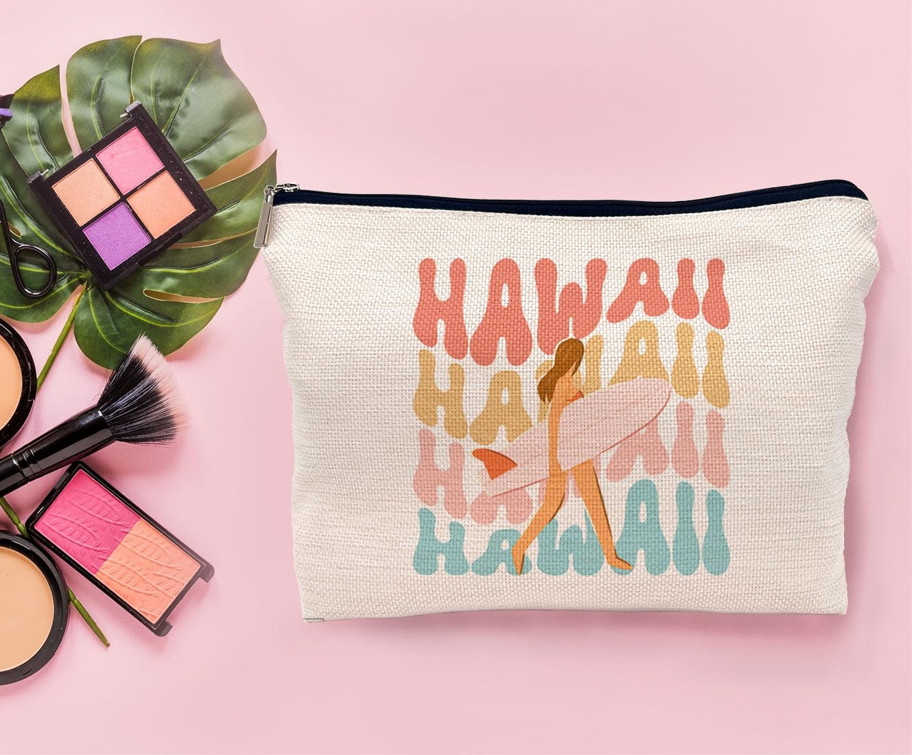 Lacosu Groovy Hawaii Surfer Girl Makeup Bag, Multicolor, 7.5 x 10 Multicolor
