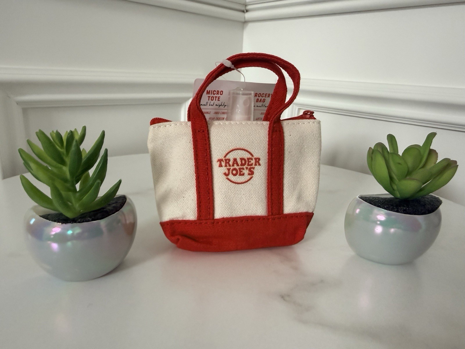 ❤️ Trader Joe’s – Red MICRO Canvas Tote with Reusable Grocery Foldable Bag NWT!
