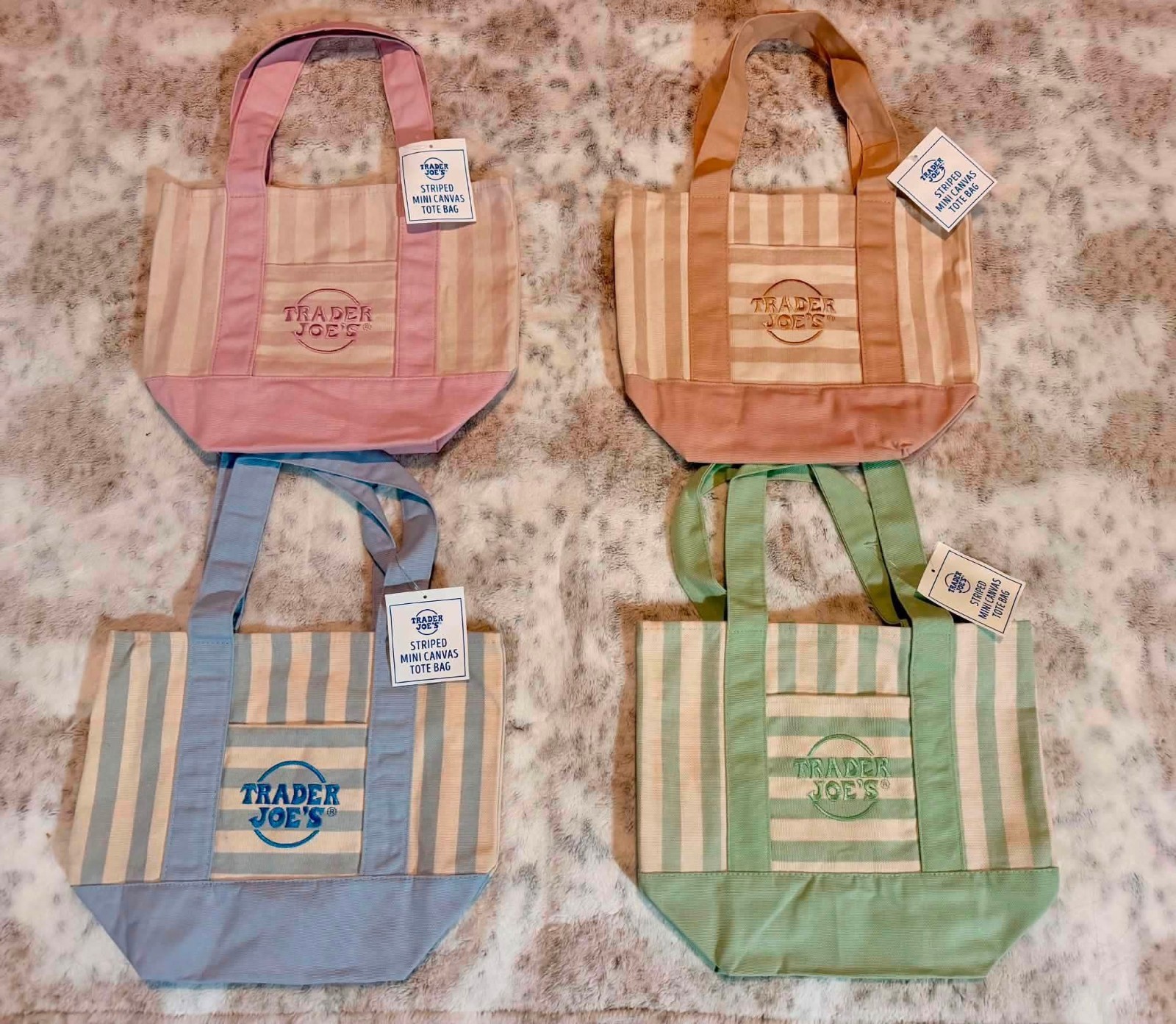 Trader Joe’s Mini Pastel Stripe Tote Bag 2026 Limited Edition (Set of 4)