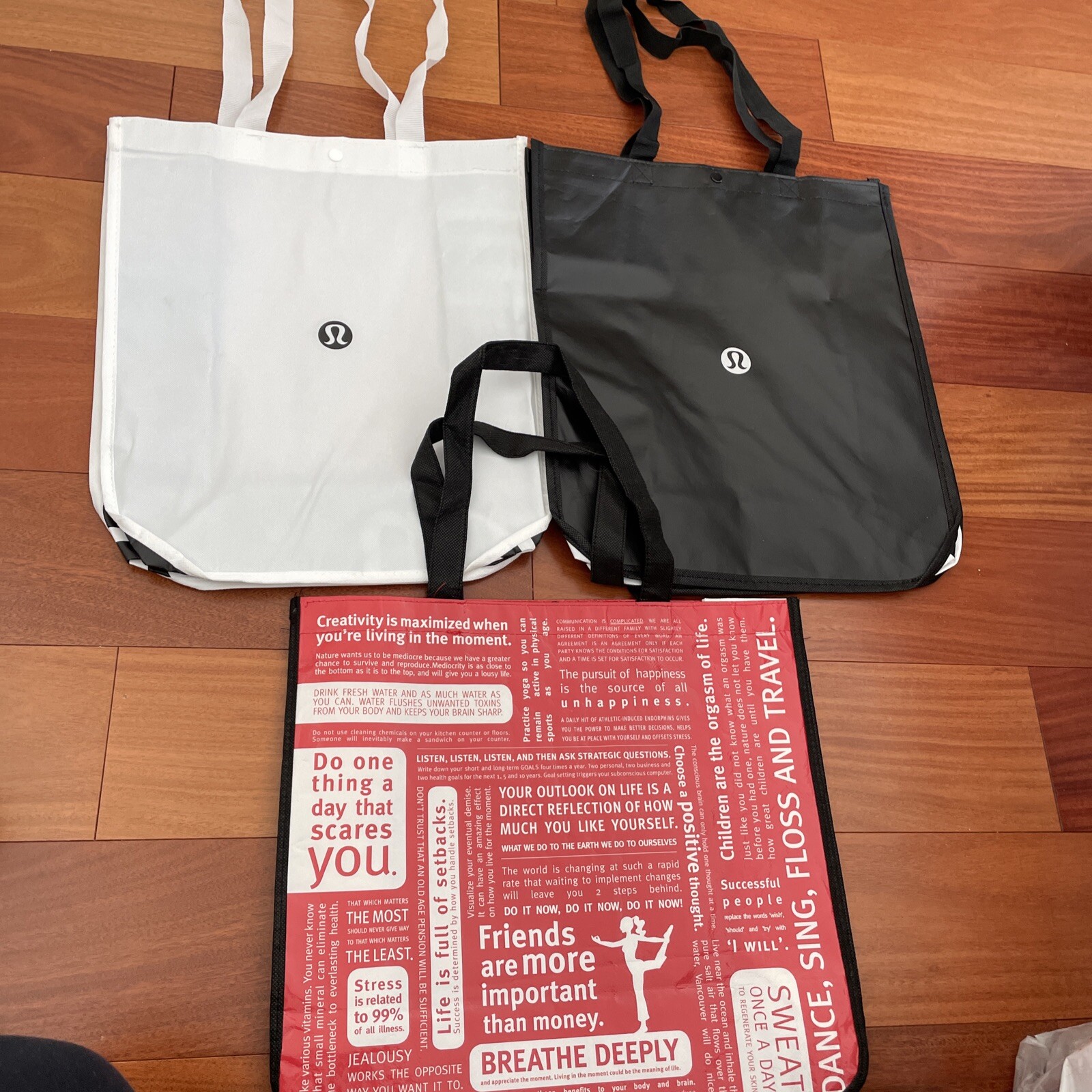 Lot Of Three (3) Lululemon Large Tote Reusable Shopping Bag Manifesto Tote
