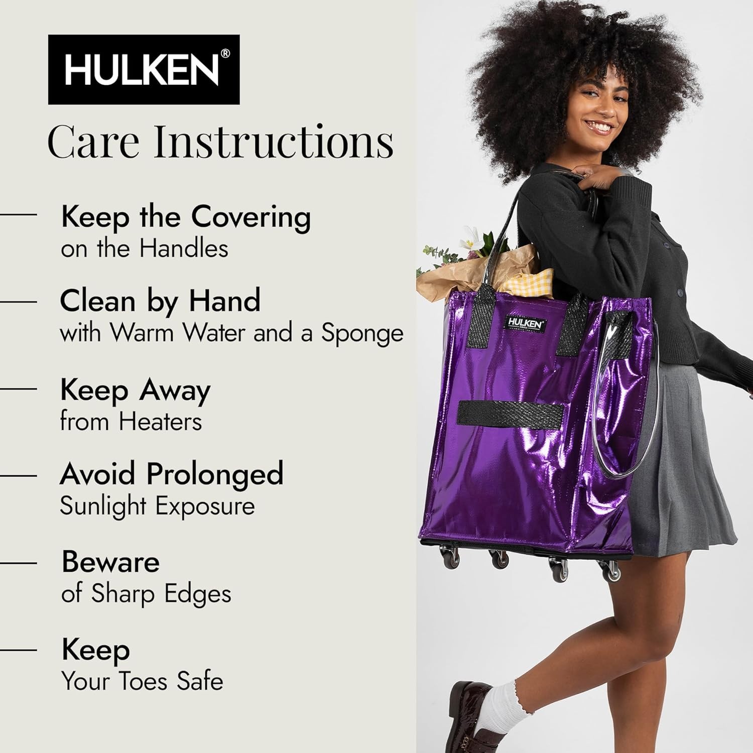 HULKEN (Small, Ultraviolet) Reusable Grocery Bag On Wheels, Carries Up to 66 lb
