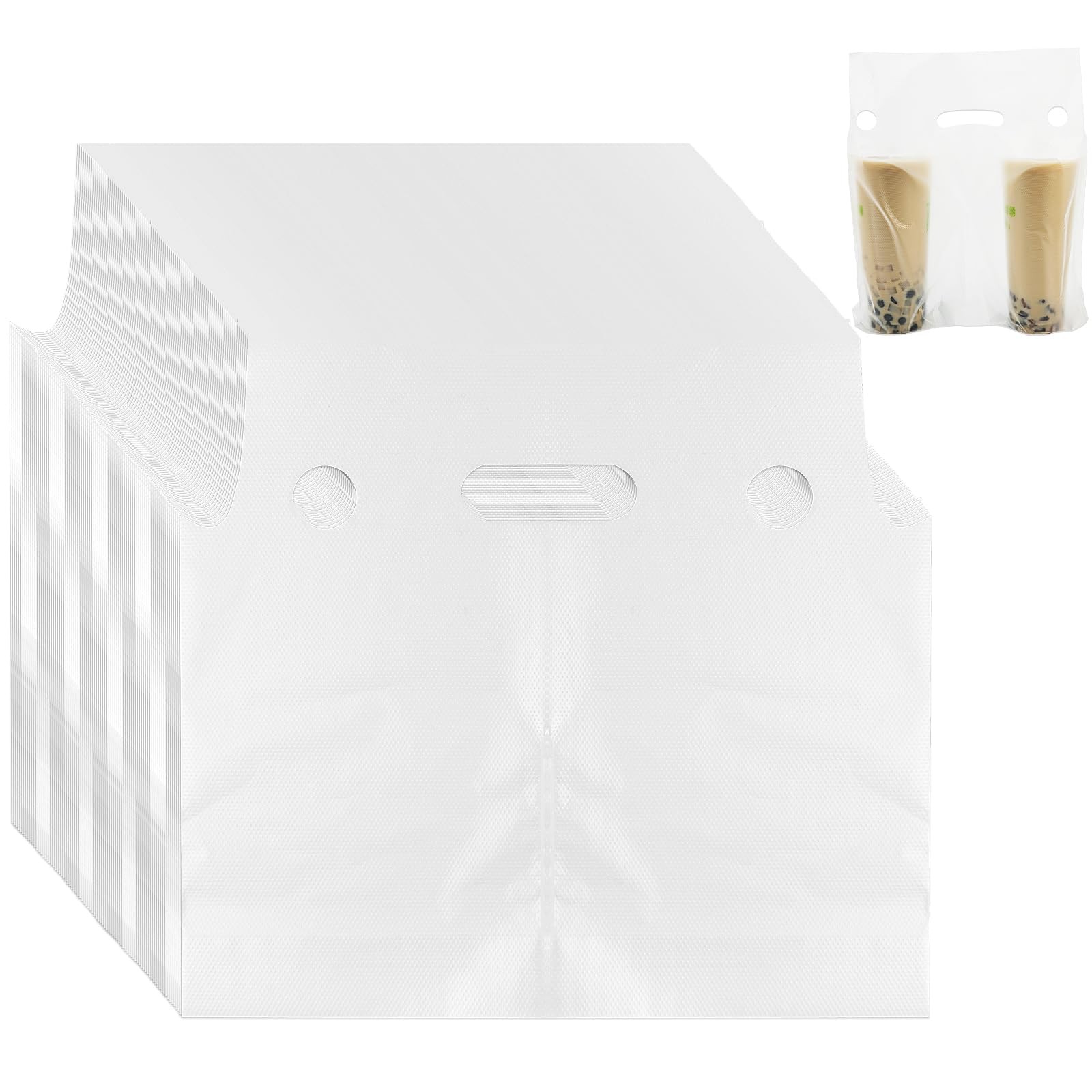 Cheardia 250 Pack Handle Drinking Poly Bags, Portable 2 Cup Medium, Clear