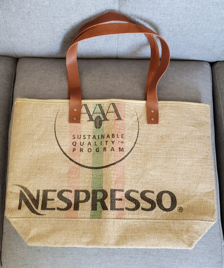 Nespresso Jute Bag Reusable Tote Cotton Lined Double Handles Coffee Logo