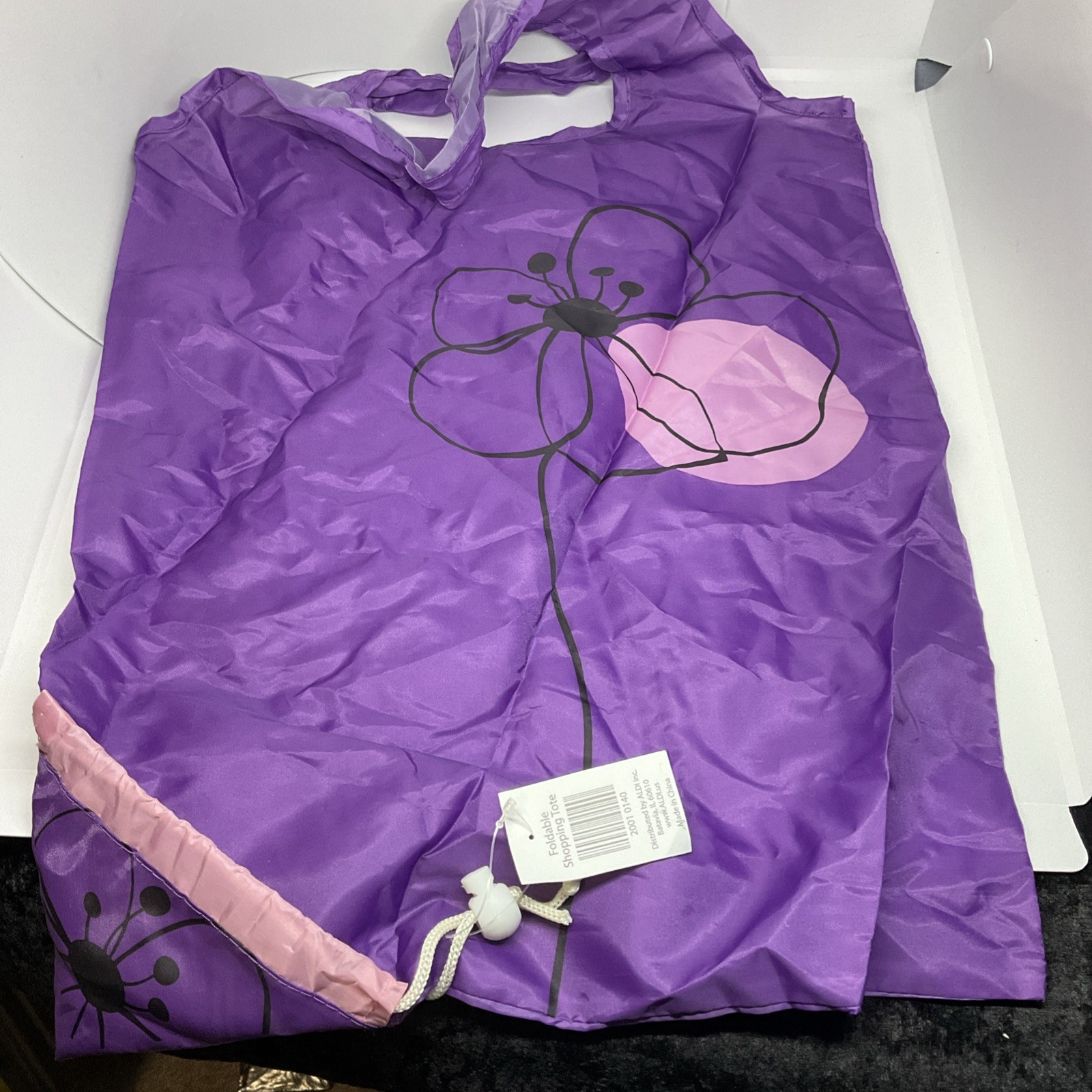 Aldi Reusable Foldable Purple Pink Floral Tote Bag