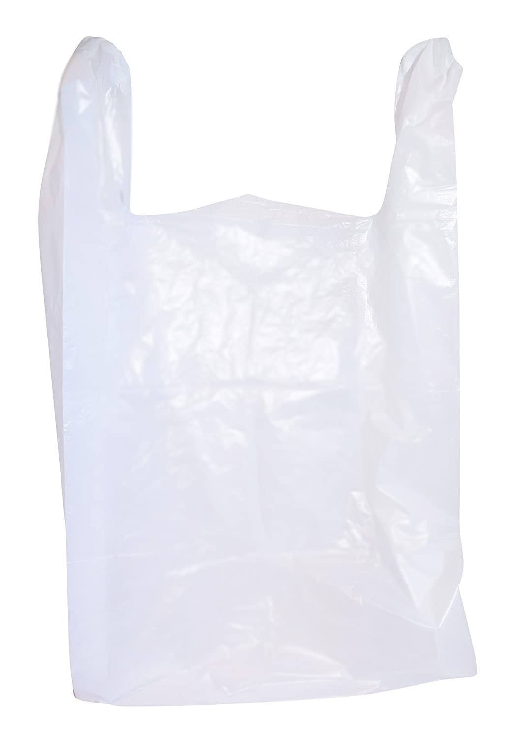 300 Large Plastic Grocery T-Shirt Bags with Handles – Plain White 21 x 12 x 6…